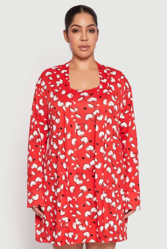 Plus Size Cherry Hearts Cami Nightgown with Robe sold by Rainbow