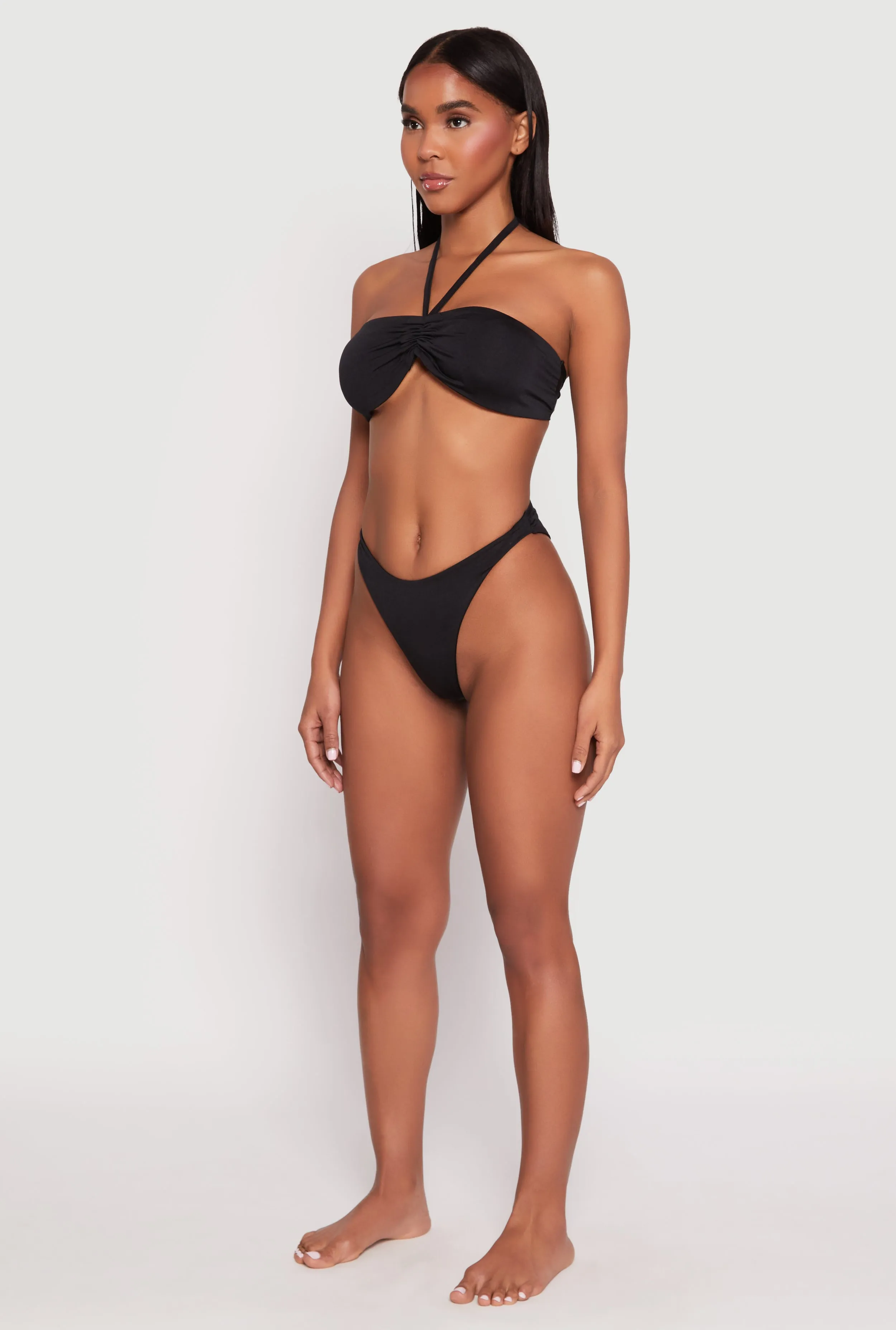Ruched Halter Tie Back Bikini Top and High Cut Bikini Bottoms sold by Rainbow product image thumbnail 3