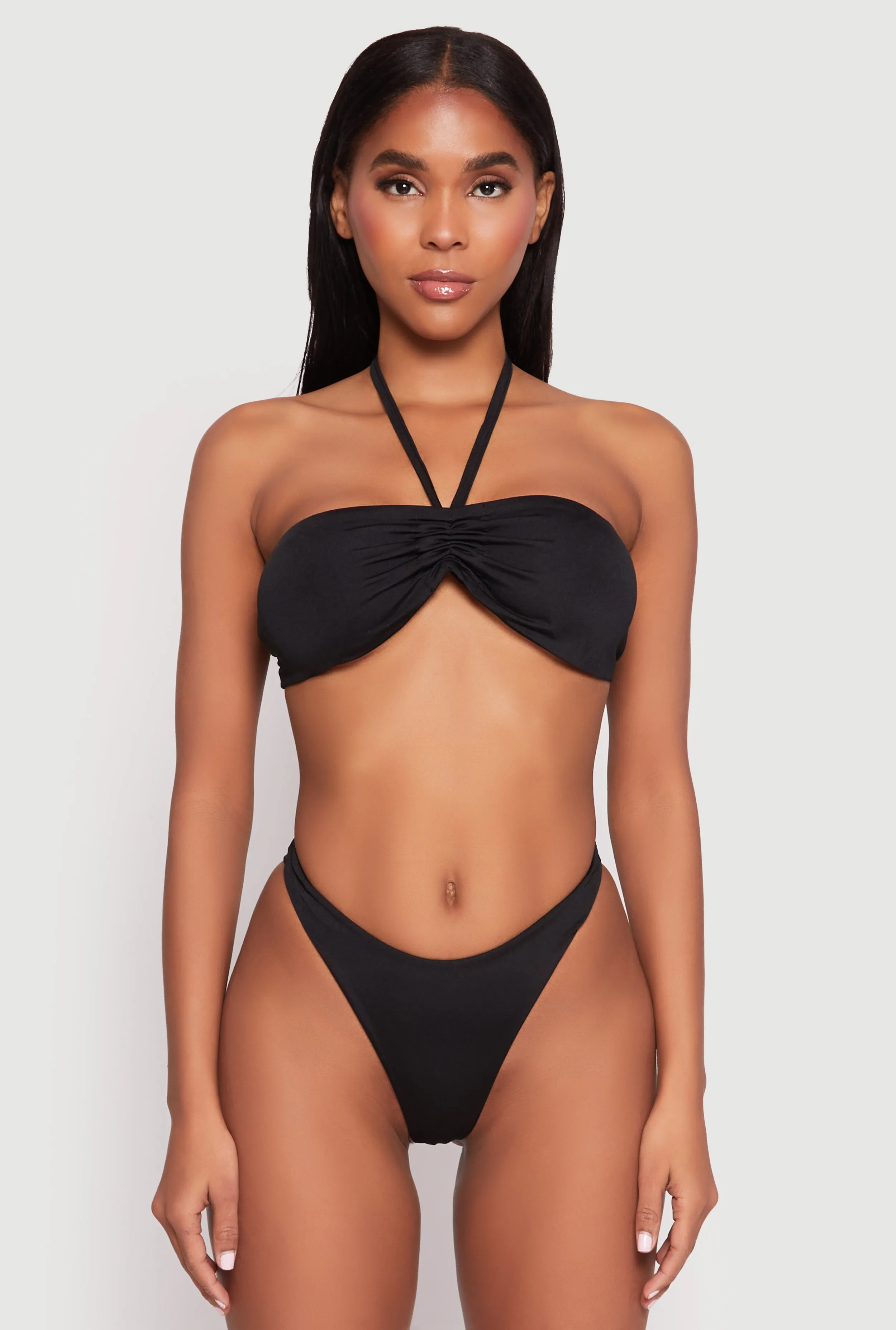 Ruched Halter Tie Back Bikini Top and High Cut Bikini Bottoms sold by Rainbow product image thumbnail 2