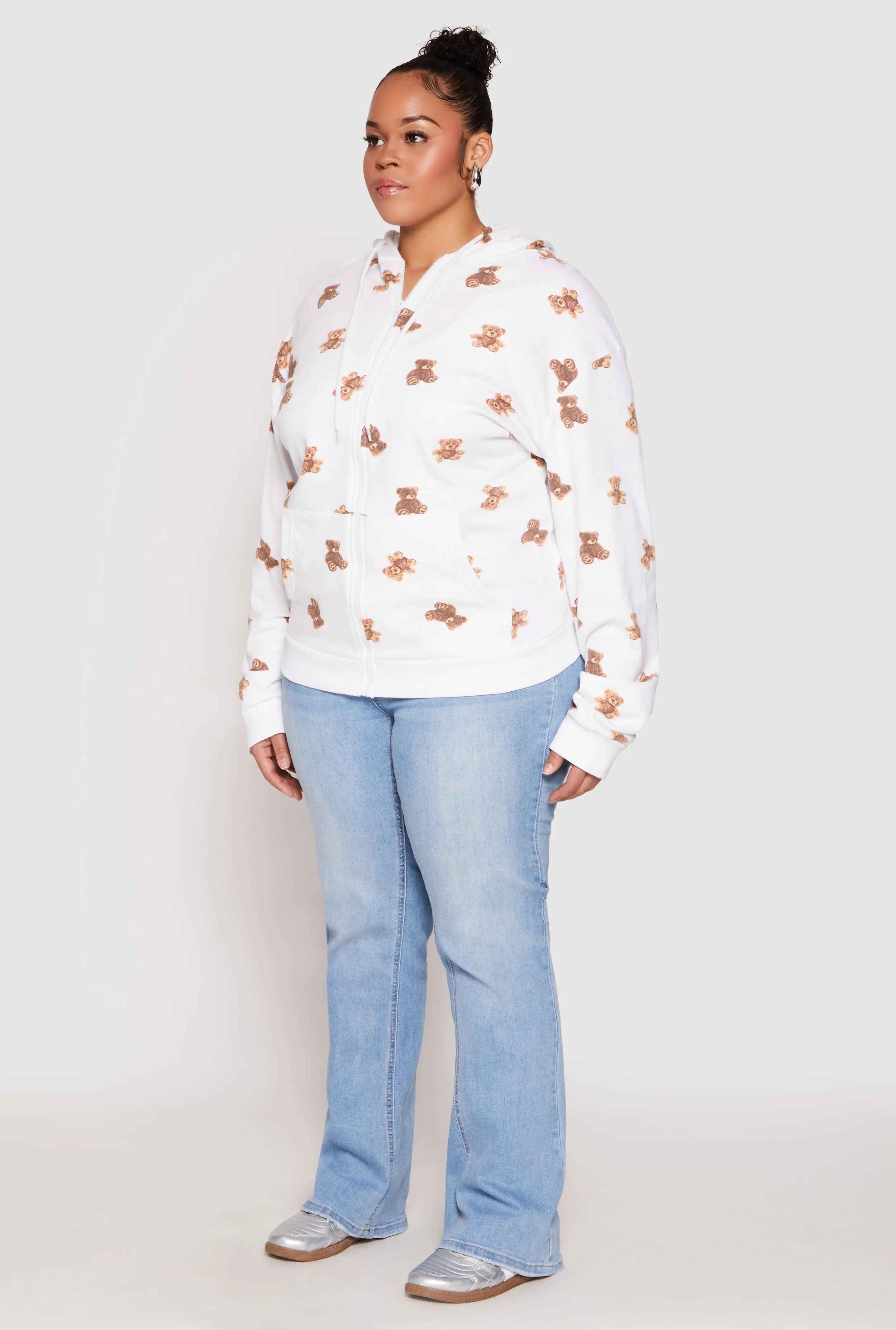 Plus Size Teddy Bear Print Zip Front Hoodie sold by Rainbow product image thumbnail 3