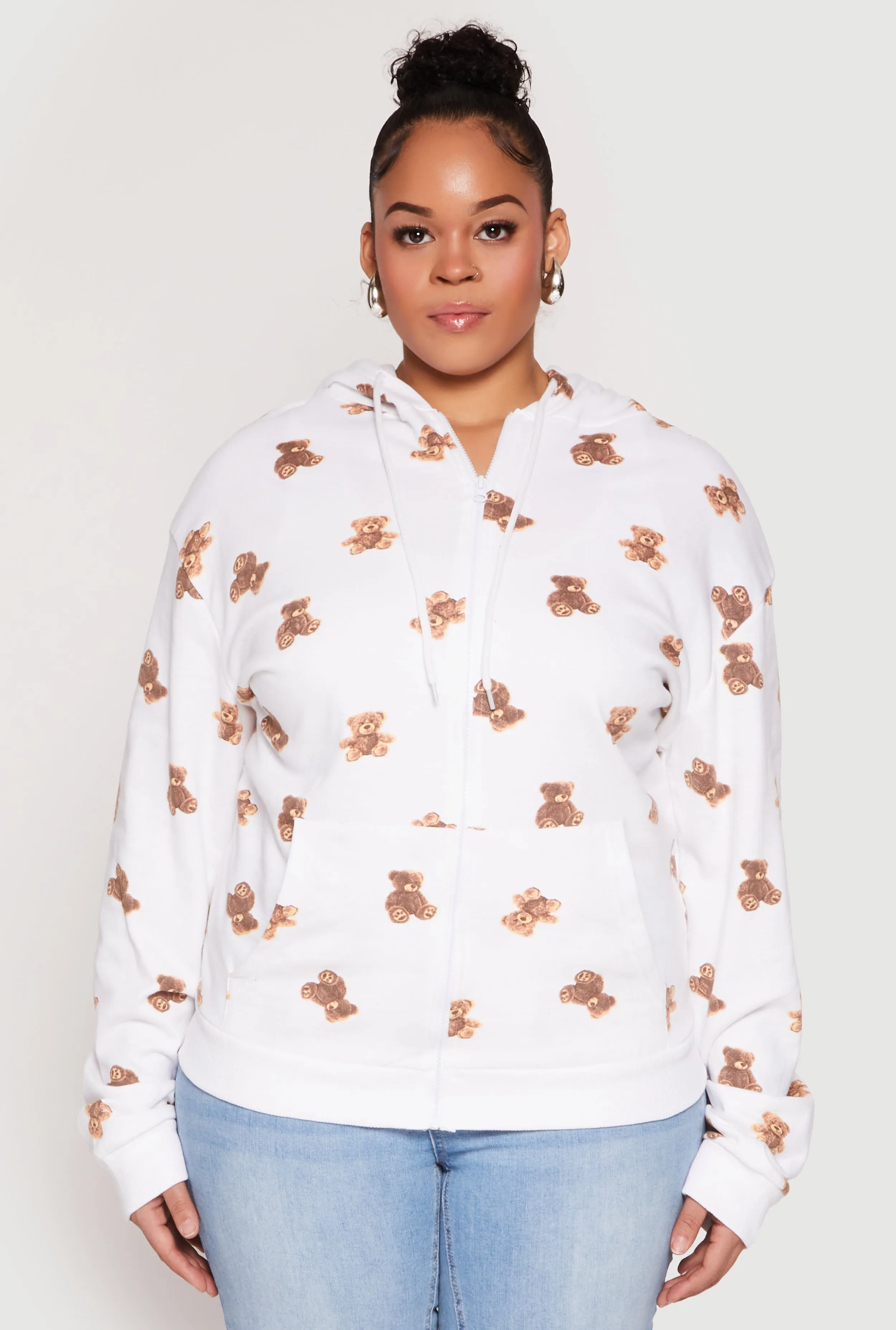 Plus Size Teddy Bear Print Zip Front Hoodie sold by Rainbow product image thumbnail 2