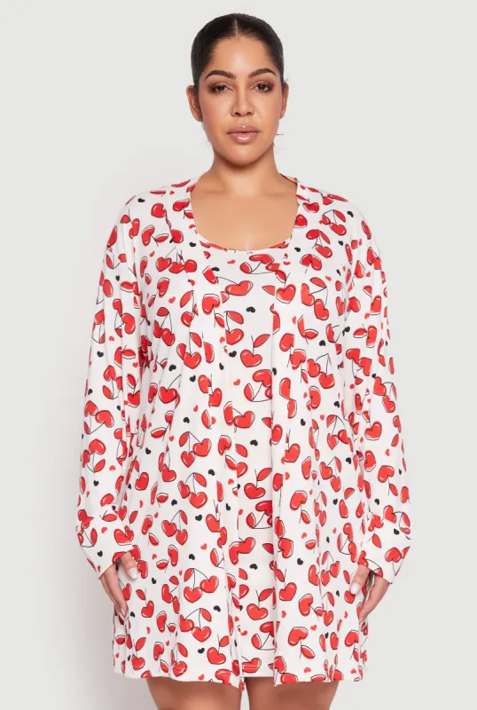 Plus Size Cherry Hearts Cami Nightgown with Robe sold by Rainbow