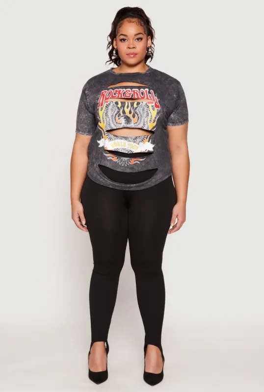 Plus Size Slashed Rock And Roll World Tour Tee sold by Rainbow