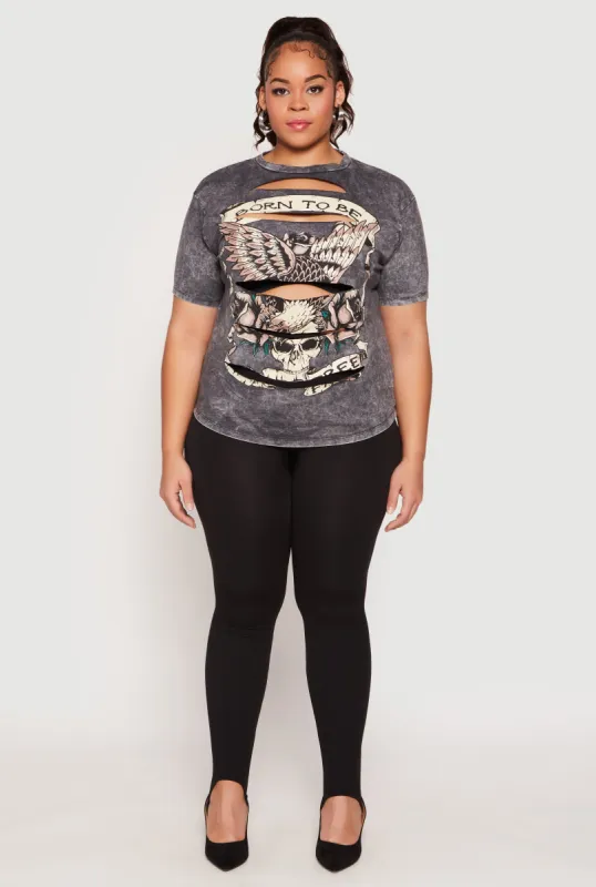 Plus Size Slashed Born To Be Free Tee sold by Rainbow