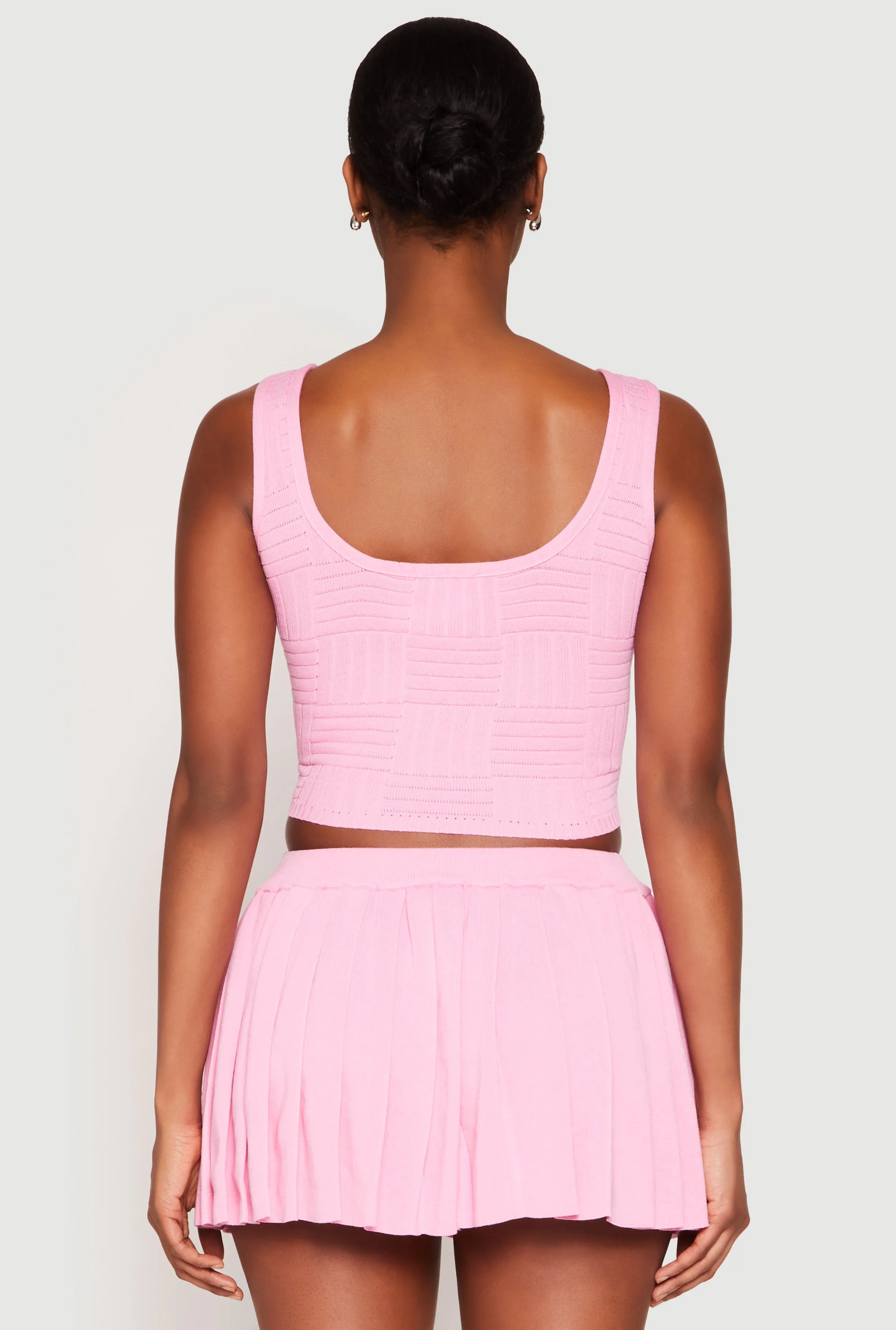 Textured Knit Pointelle Lace Up Crop Top sold by Rainbow product image thumbnail 5