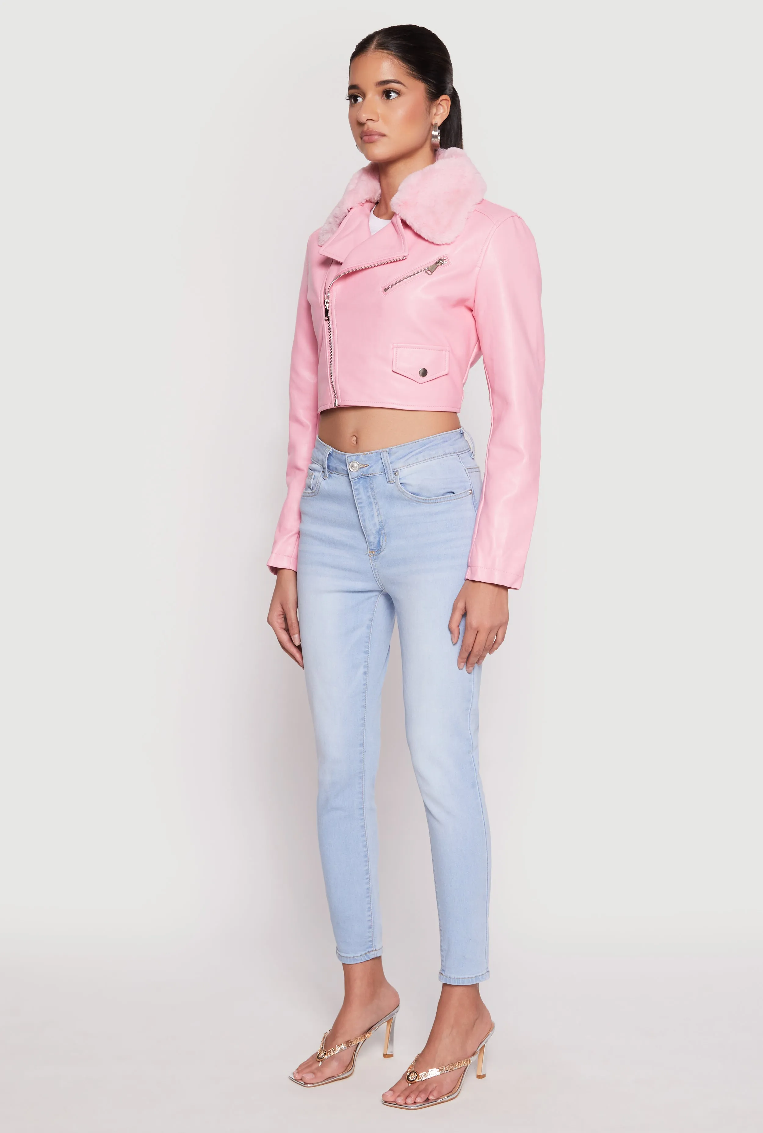 Daisy Faux Fur Collar Faux Leather Jacket sold by Rainbow product image thumbnail 3