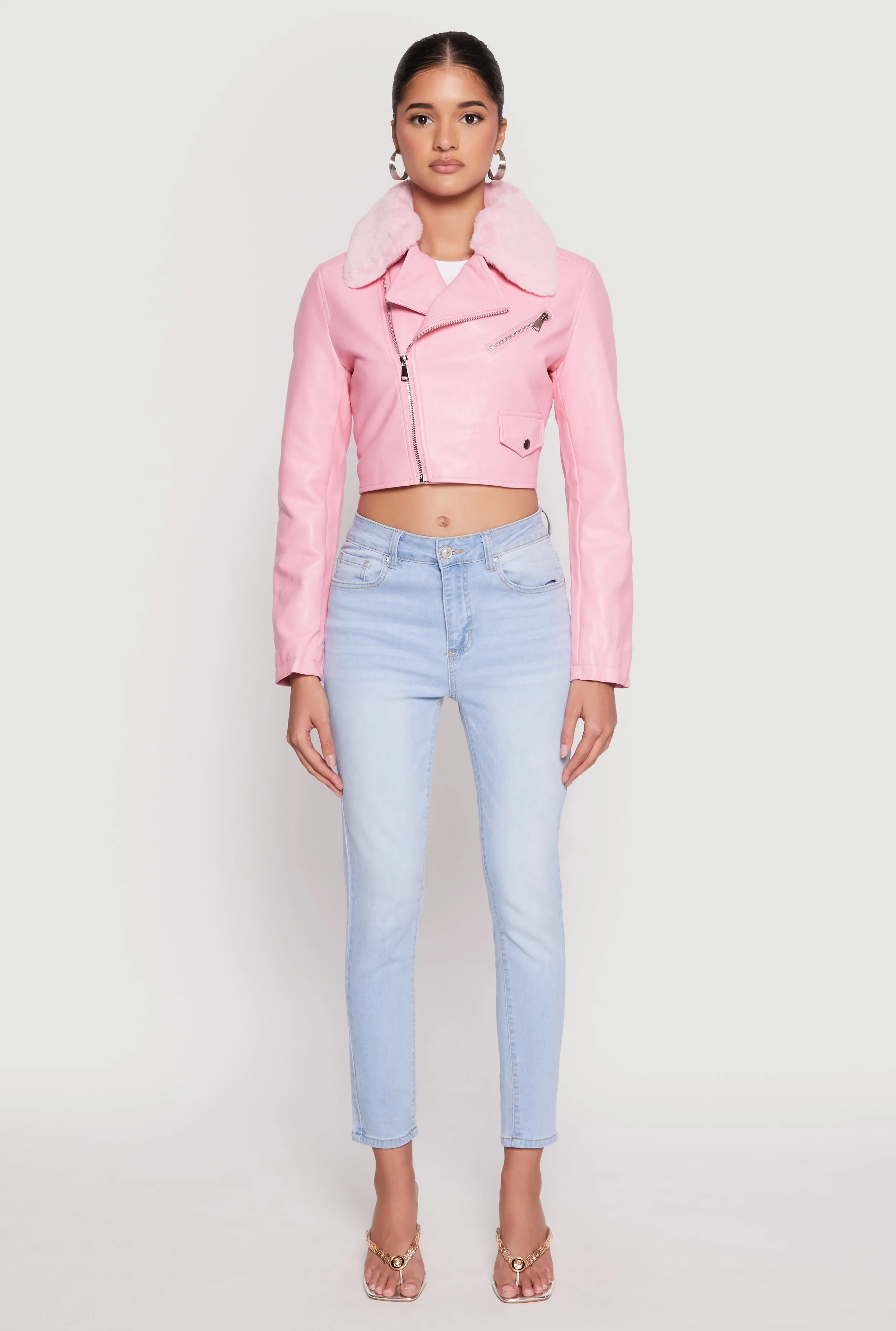 Daisy Faux Fur Collar Faux Leather Jacket sold by Rainbow