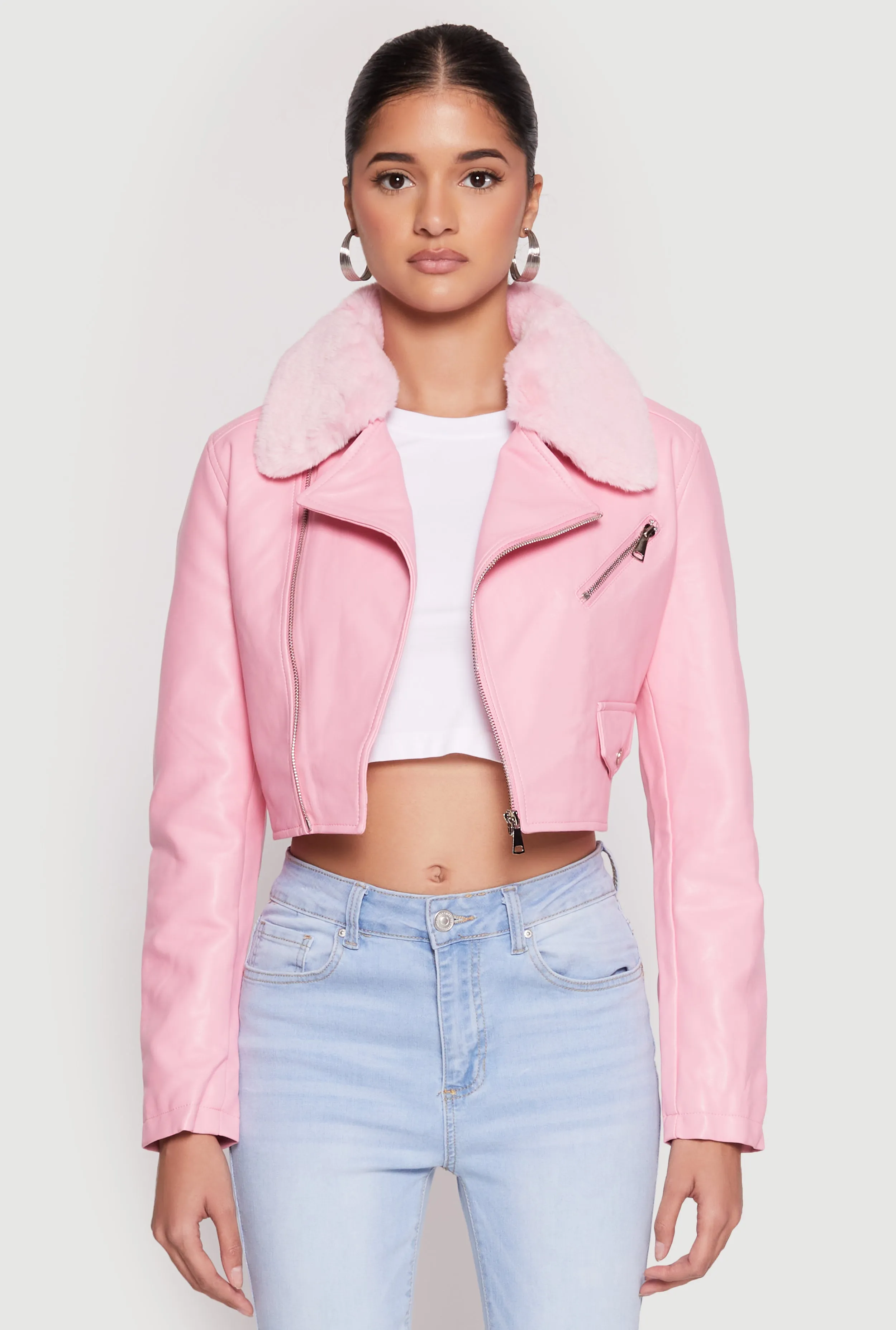Daisy Faux Fur Collar Faux Leather Jacket sold by Rainbow product image thumbnail 2