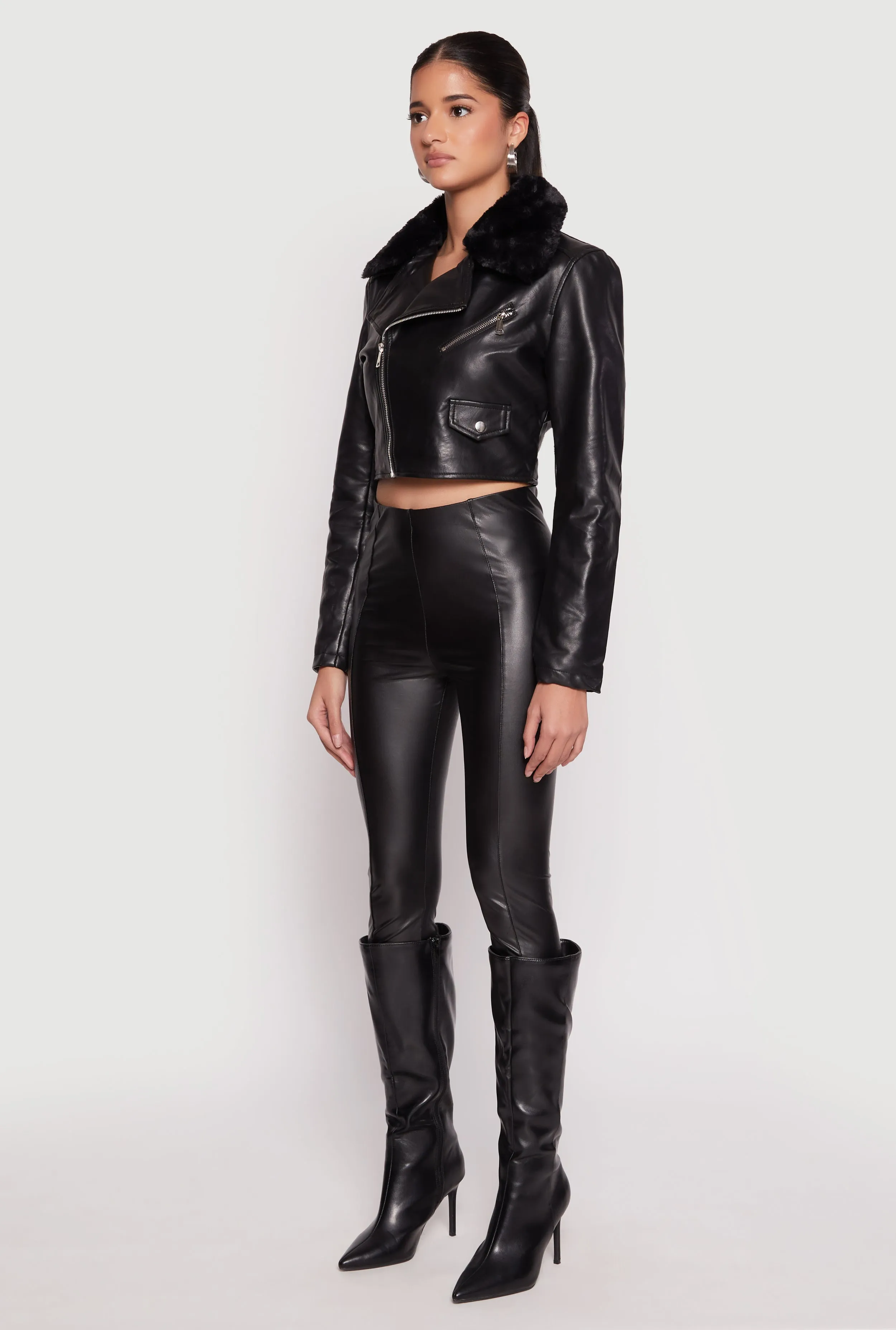 Daisy Faux Fur Collar Faux Leather Jacket sold by Rainbow product image thumbnail 3