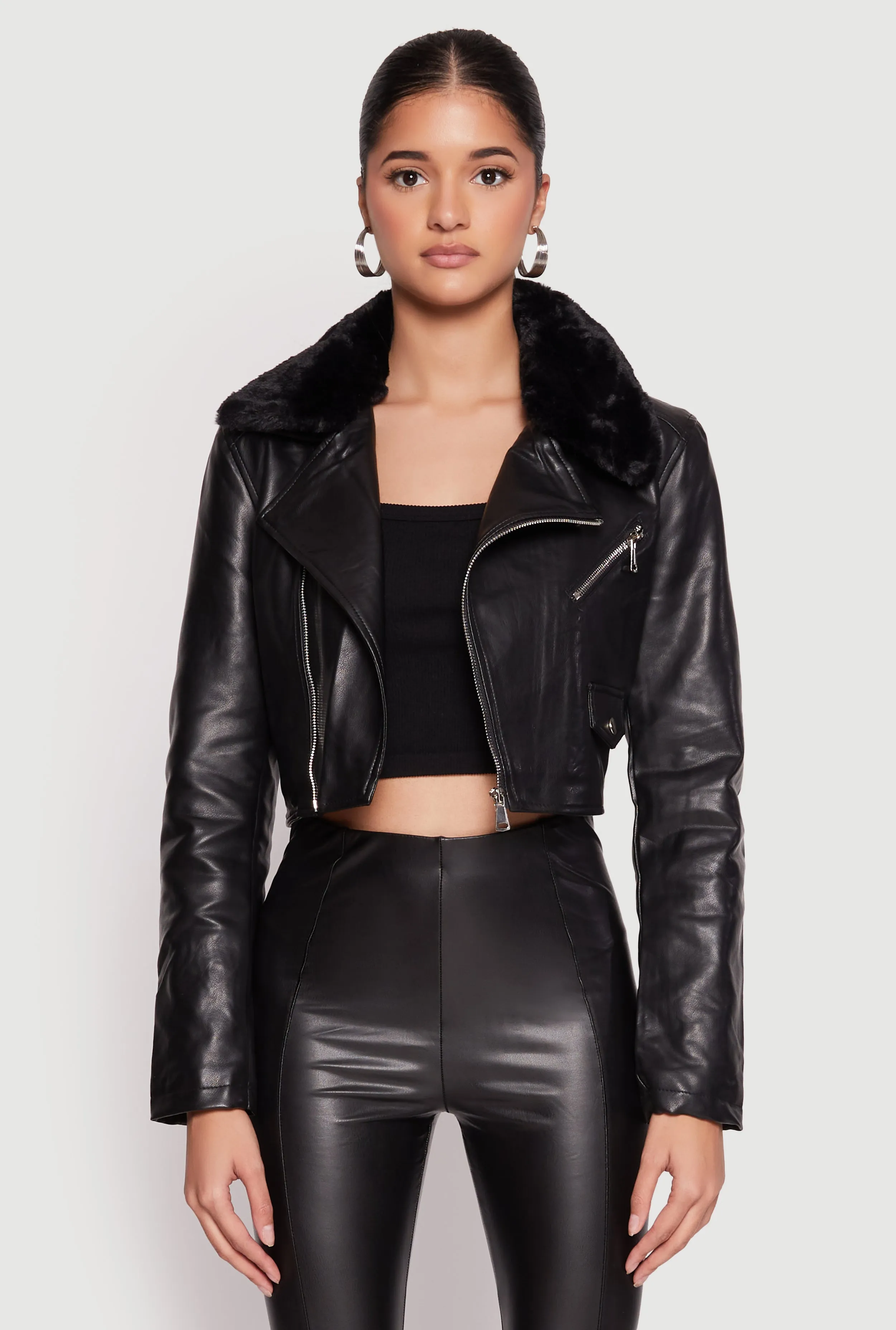 Daisy Faux Fur Collar Faux Leather Jacket sold by Rainbow product image thumbnail 2