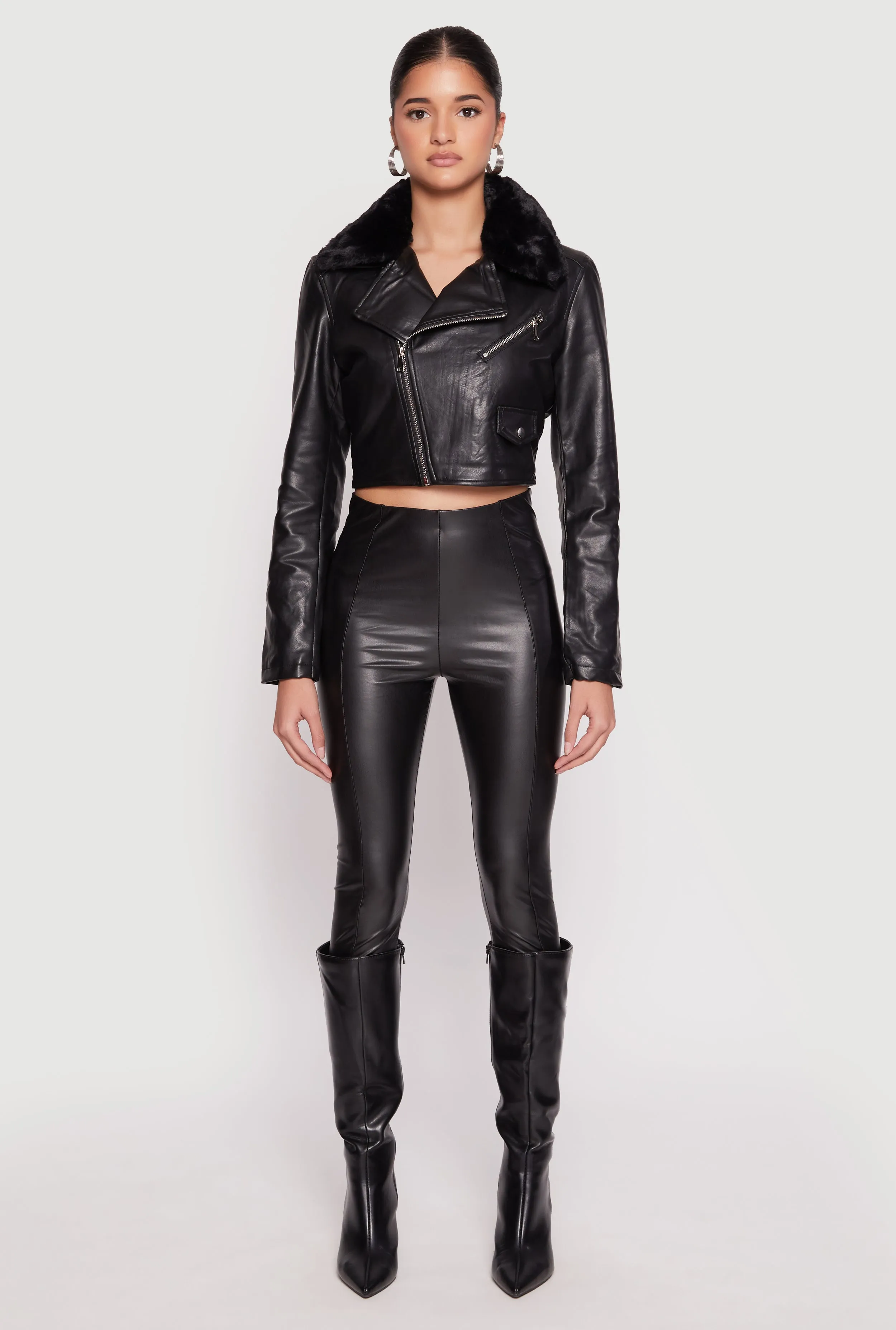 Daisy Faux Fur Collar Faux Leather Jacket sold by Rainbow