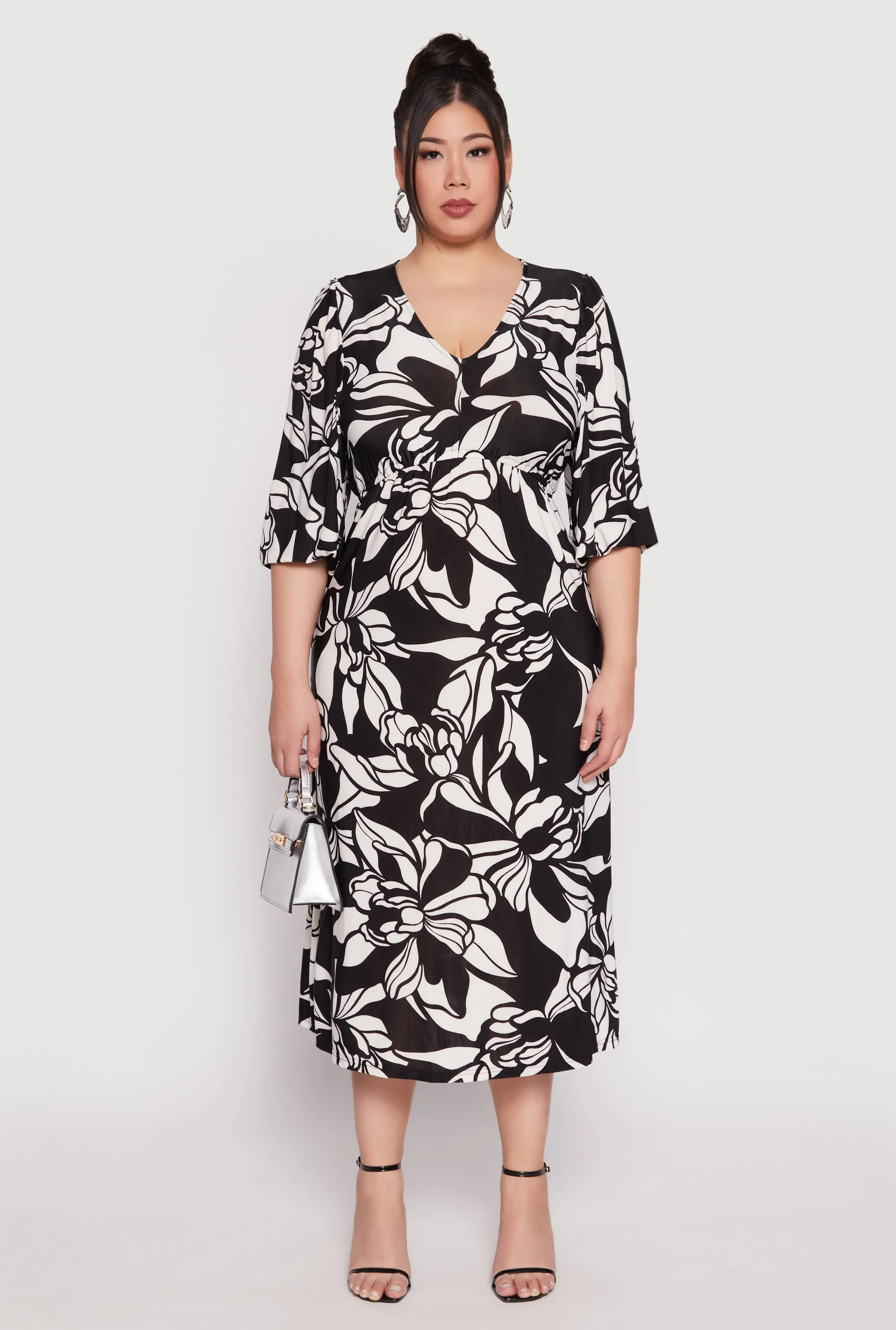 Plus Size Floral V Neck Midi Dress sold by Rainbow