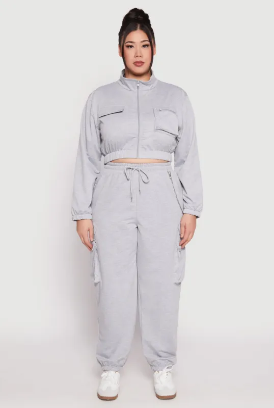 Plus Size French Terry Chain Detail Cargo Joggers sold by Rainbow