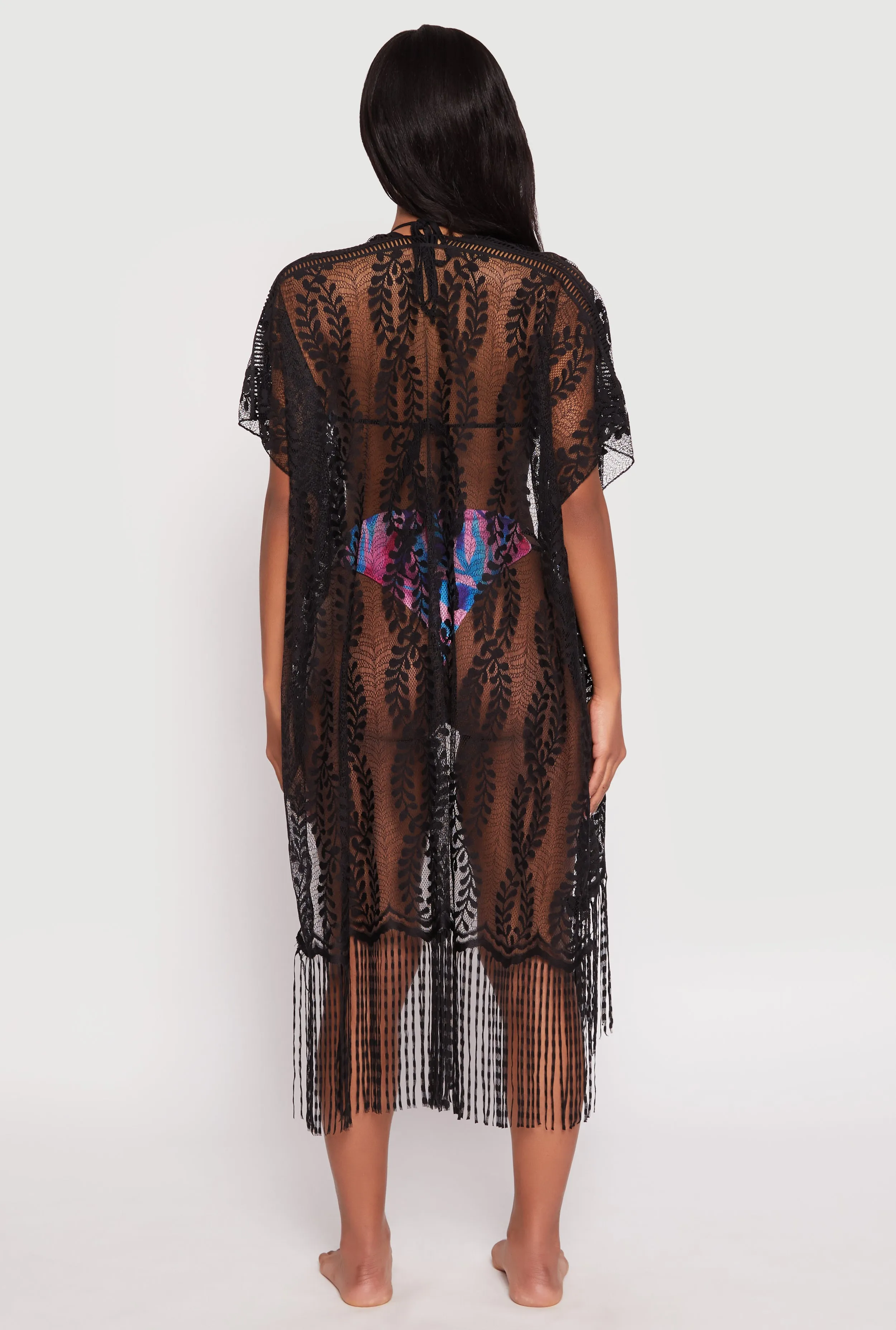 Fringe Trim Lace Cover Up Kimono sold by Rainbow product image thumbnail 3