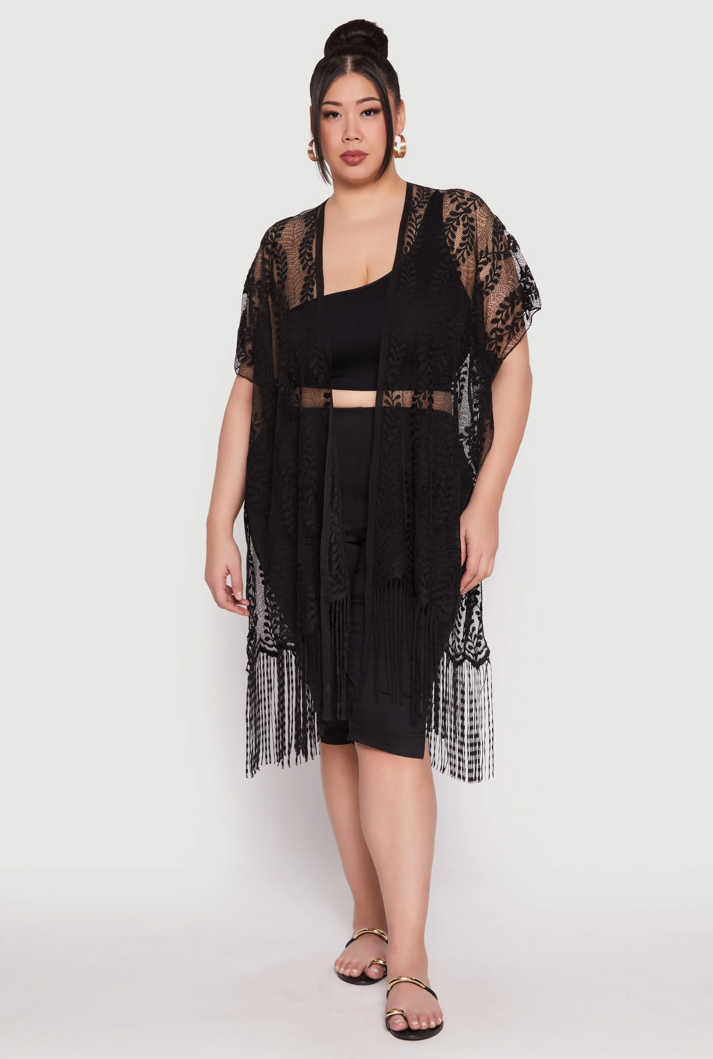 Fringe Trim Lace Cover Up Kimono sold by Rainbow product image thumbnail 5