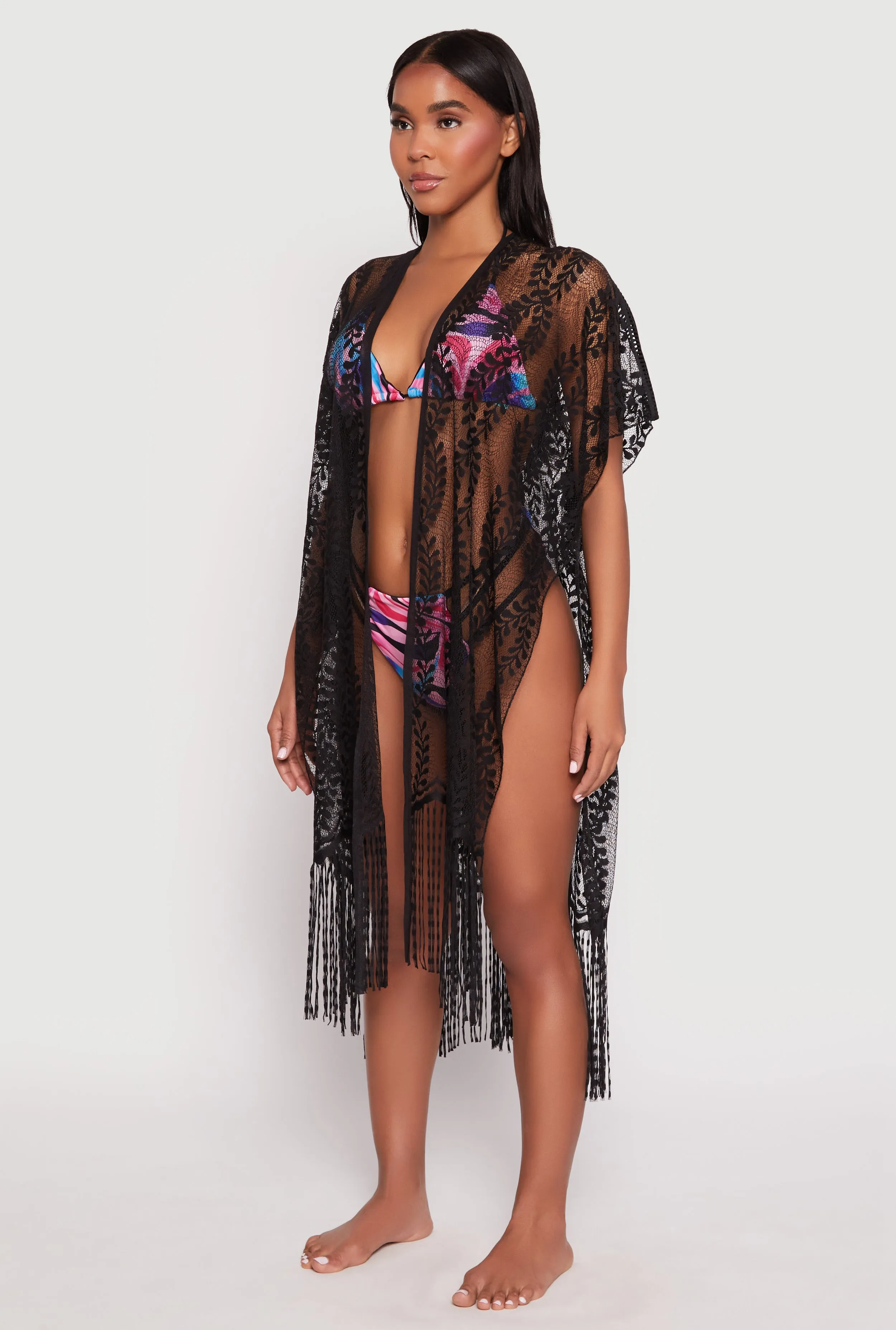 Fringe Trim Lace Cover Up Kimono sold by Rainbow product image thumbnail 2