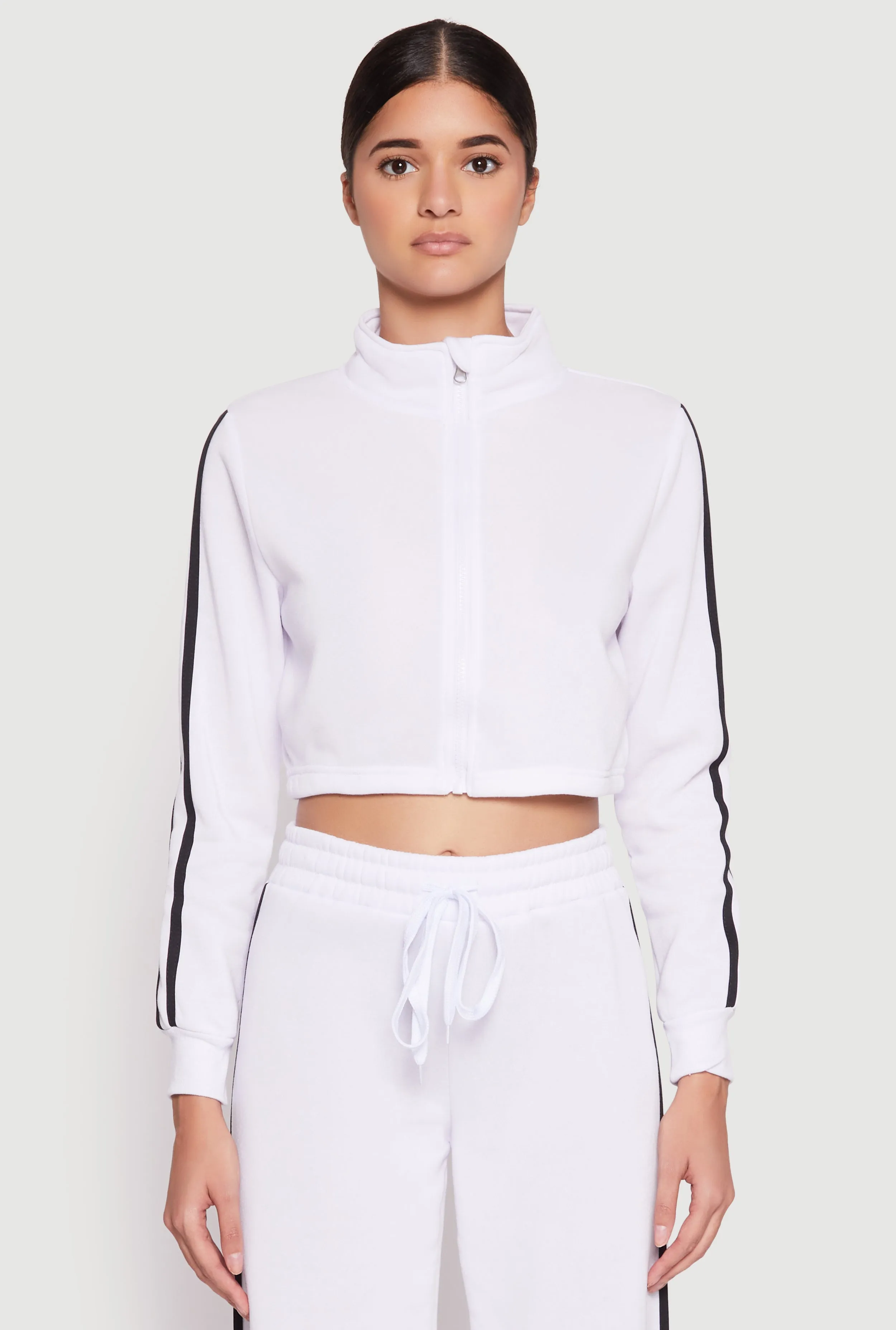 Varsity Stripe Zip Front Cropped Sweatshirt sold by Rainbow