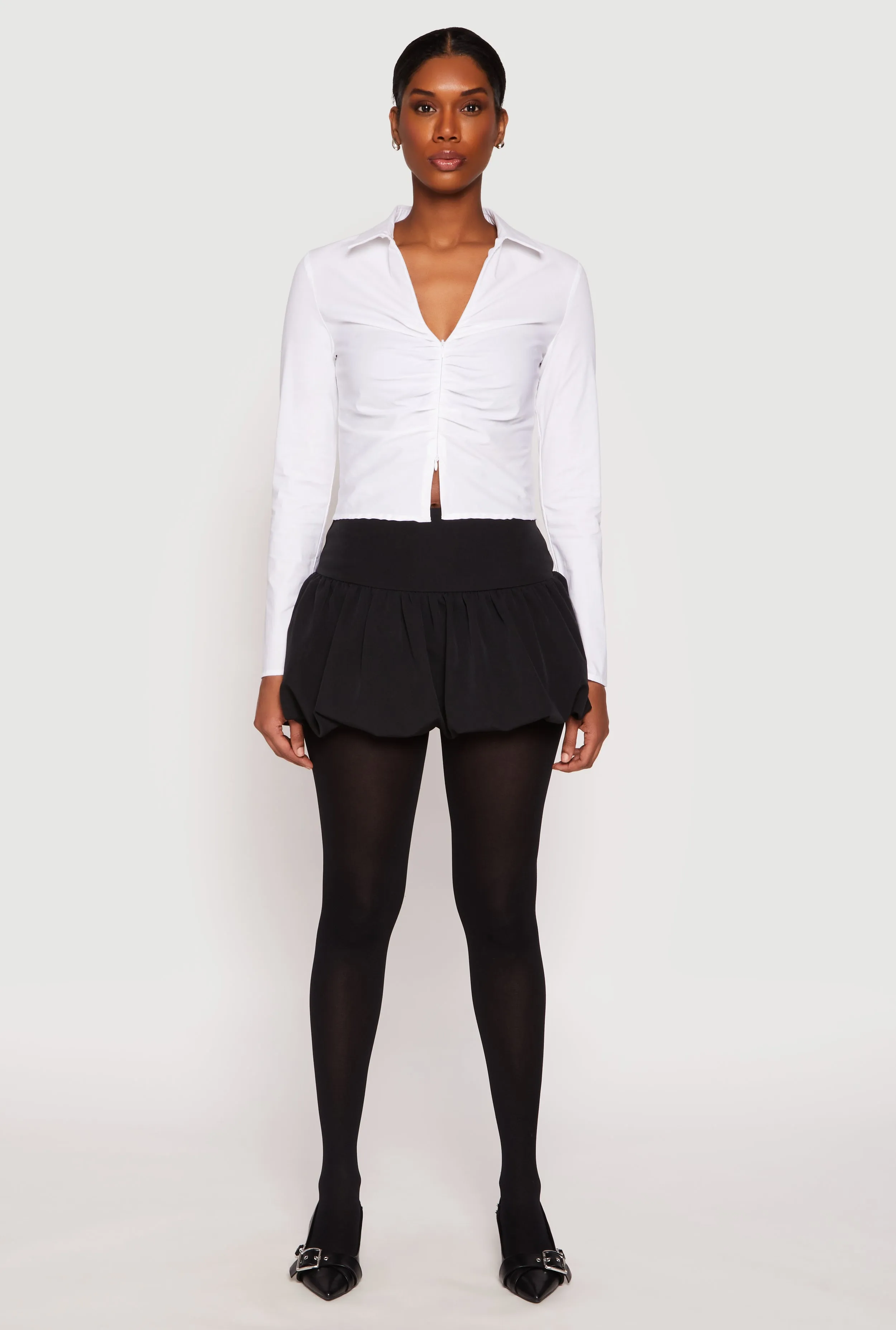 Ruched Double Zip Front Shirt sold by Rainbow