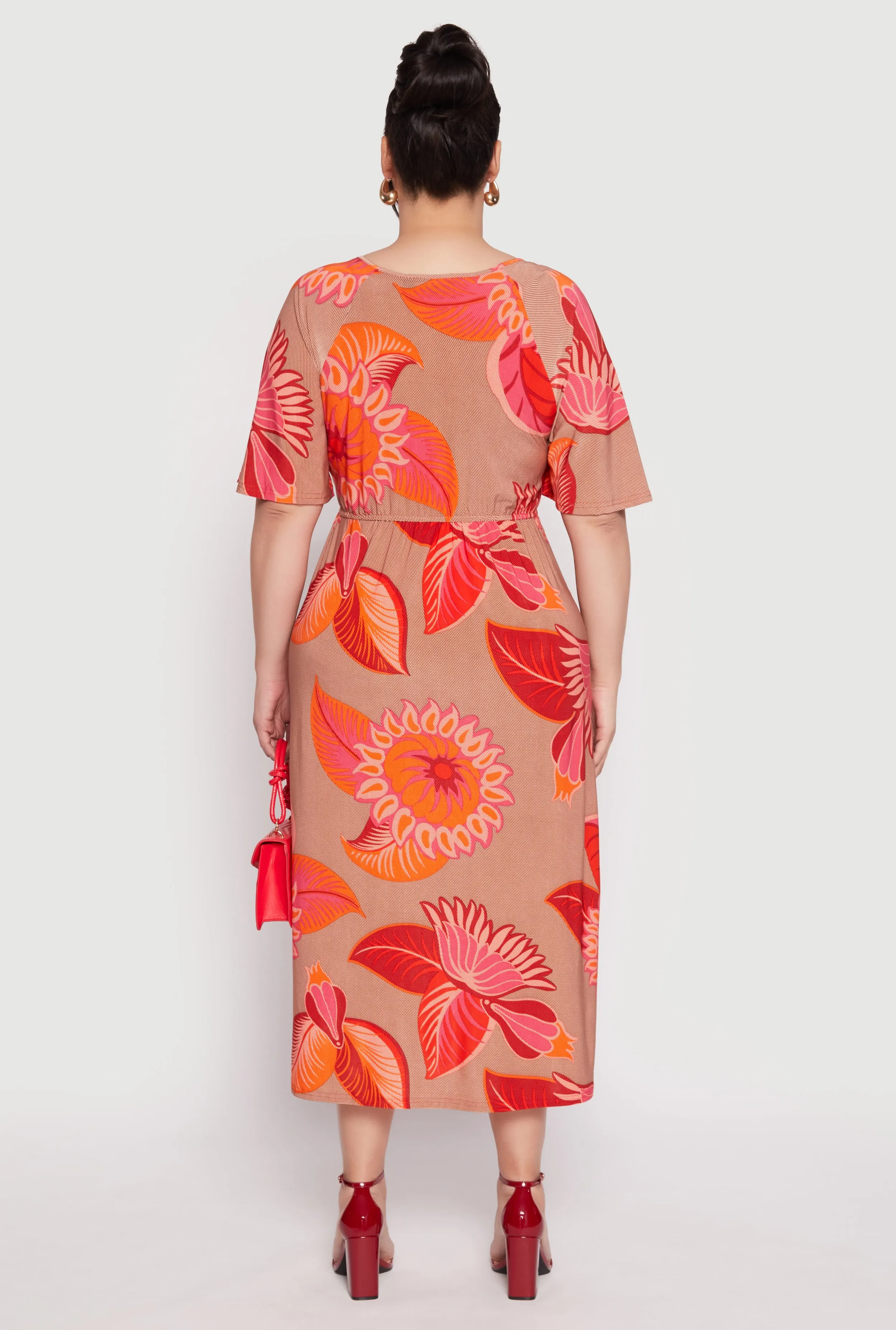 Plus Size Floral Flutter Sleeve Midi Dress sold by Rainbow product image thumbnail 3