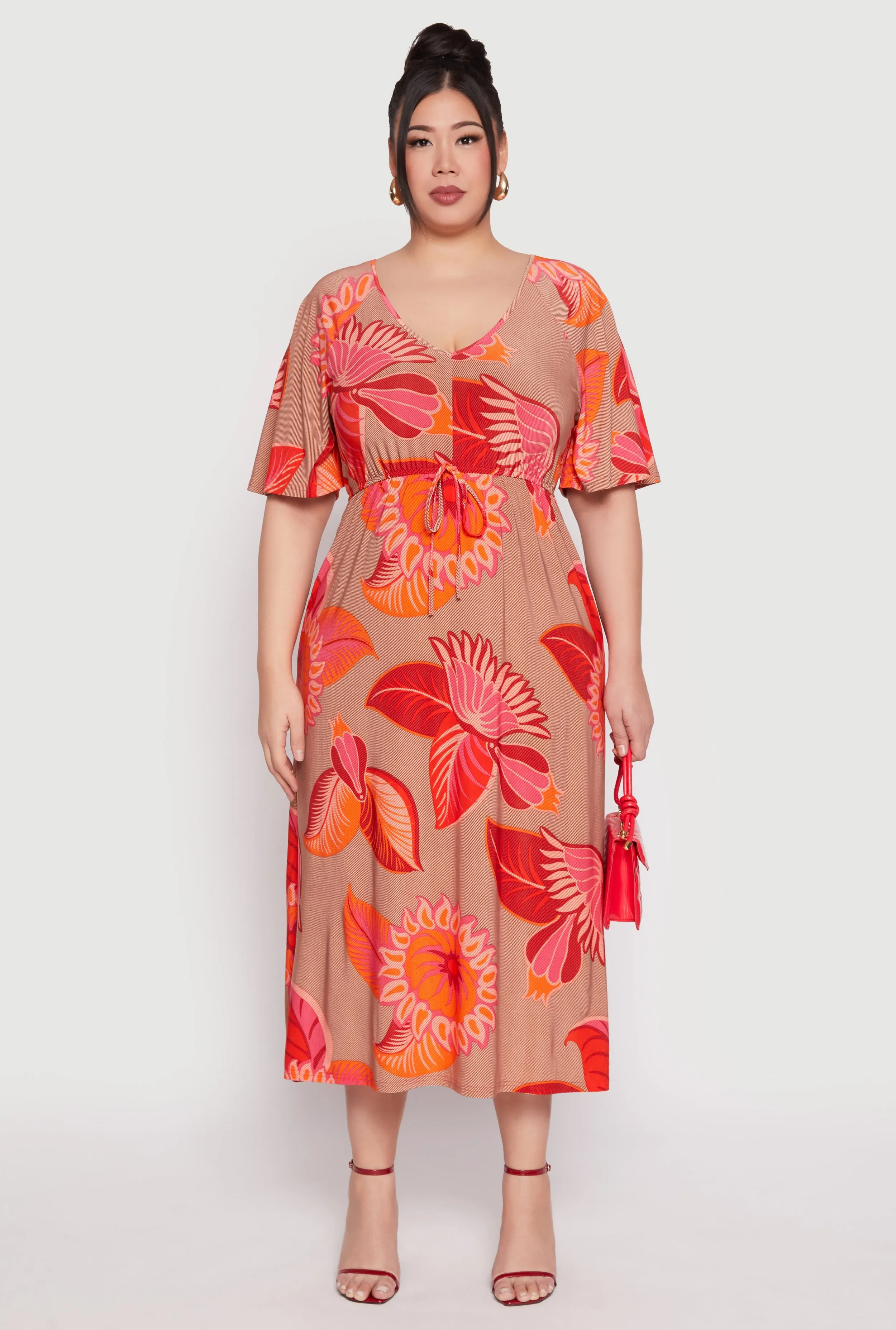 Plus Size Floral Flutter Sleeve Midi Dress sold by Rainbow
