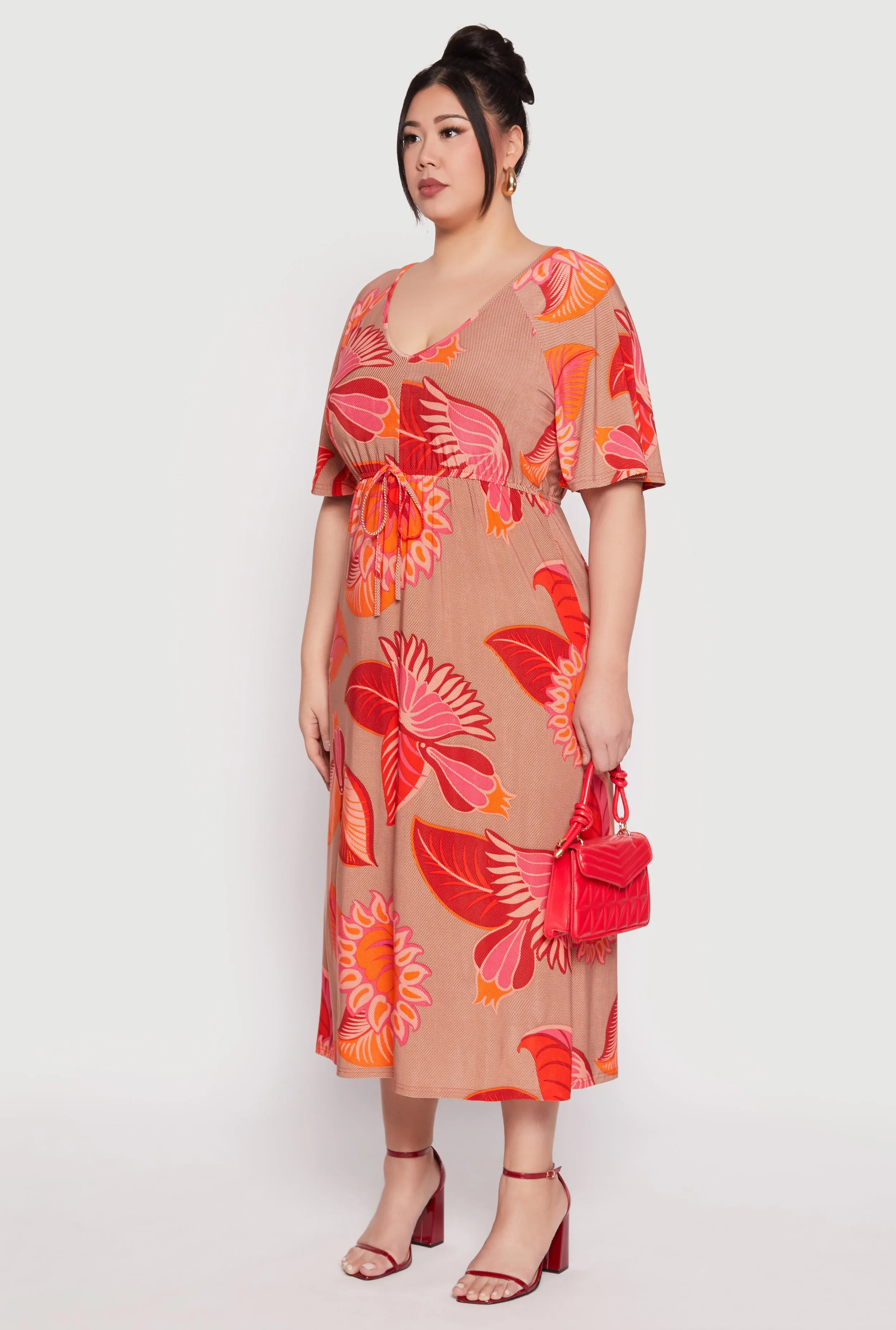 Plus Size Floral Flutter Sleeve Midi Dress sold by Rainbow product image thumbnail 2