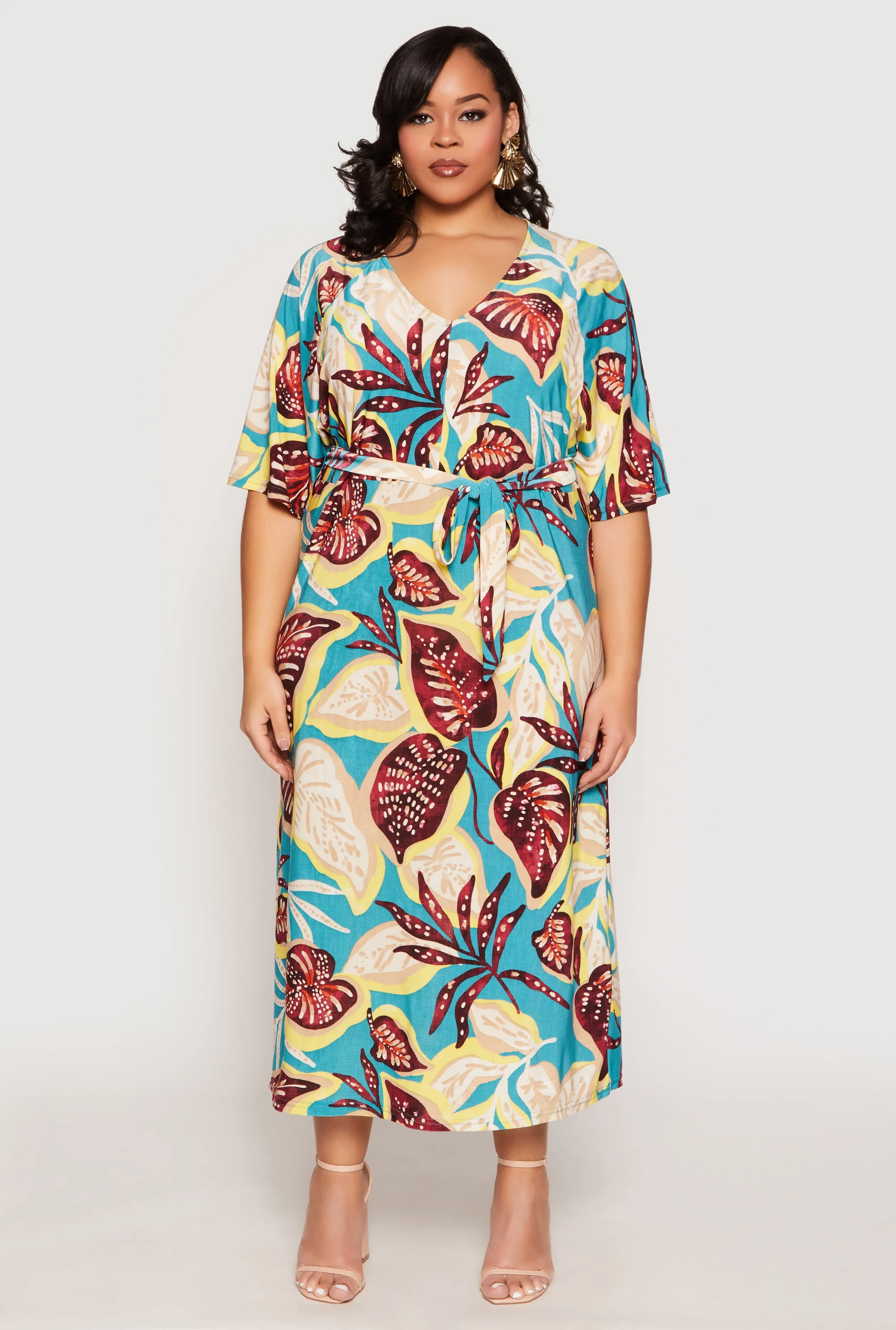 Plus Size Floral Tie Waist Belt Dress sold by Rainbow