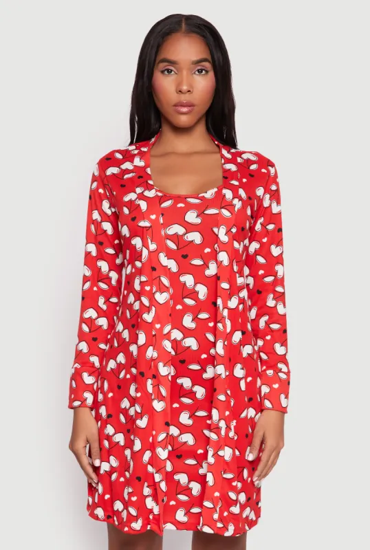 Cherry Heart Print Cami Nightgown and Robe sold by Rainbow