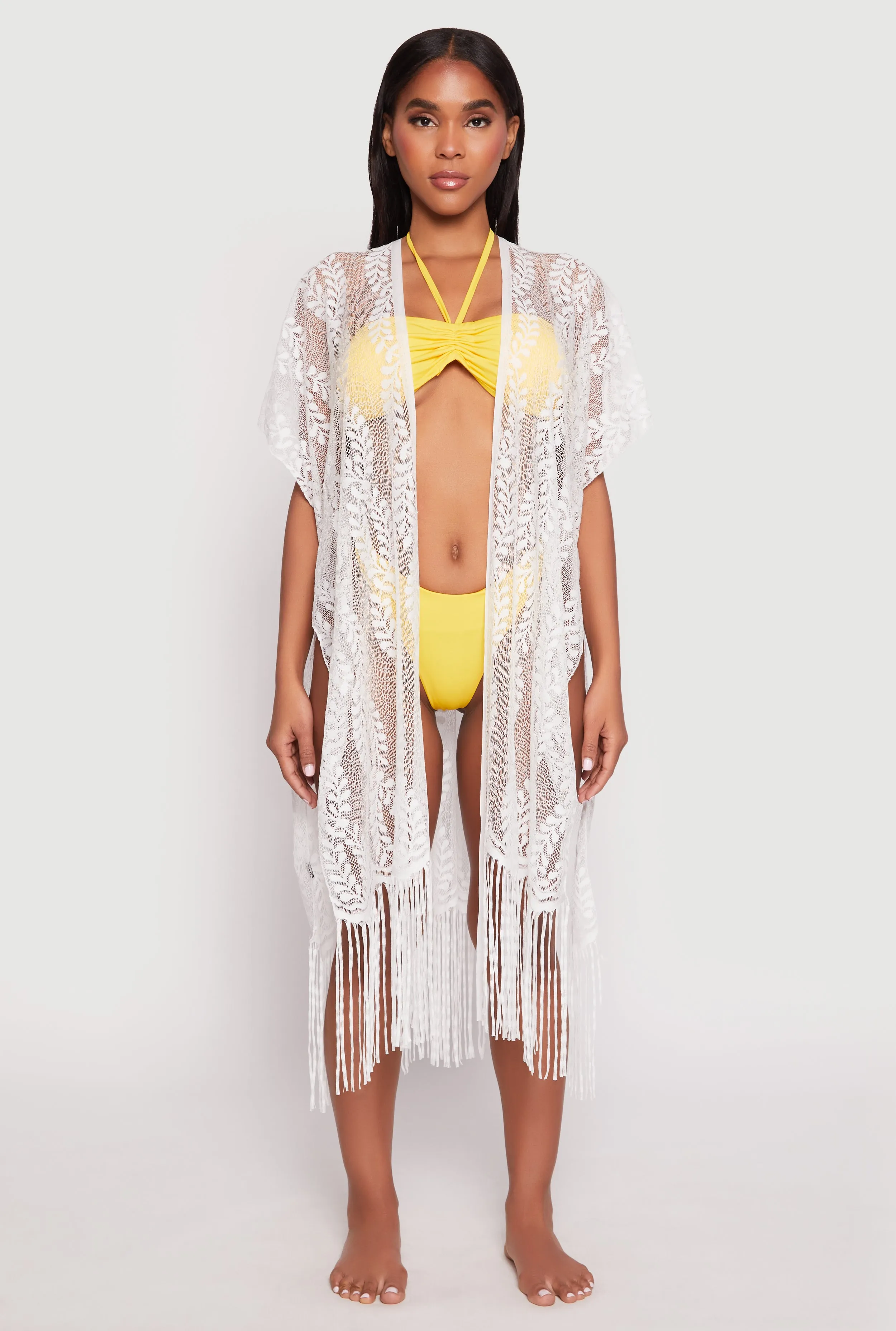 Fringe Trim Lace Cover Up Kimono sold by Rainbow product image thumbnail 5