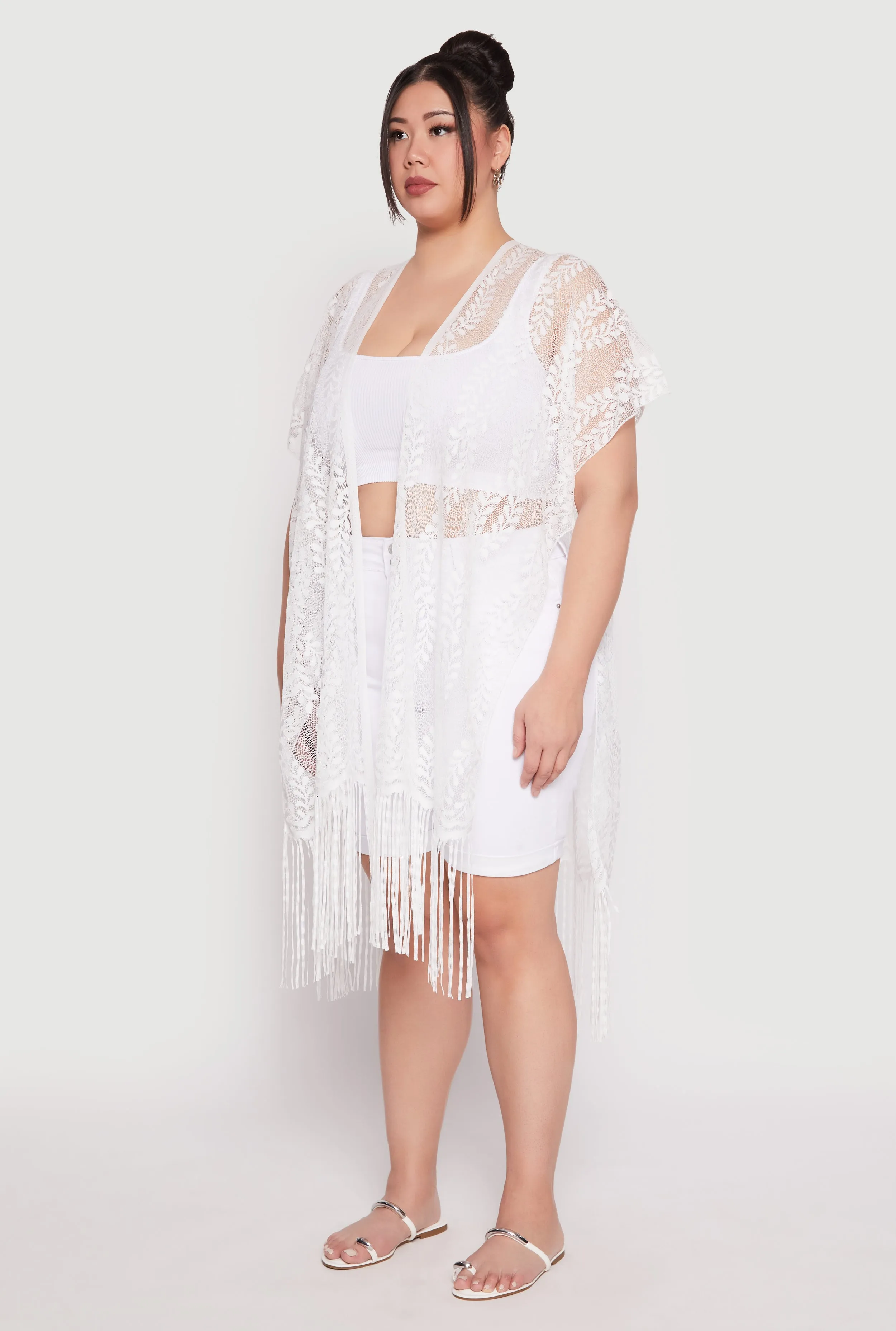 Fringe Trim Lace Cover Up Kimono sold by Rainbow product image thumbnail 2