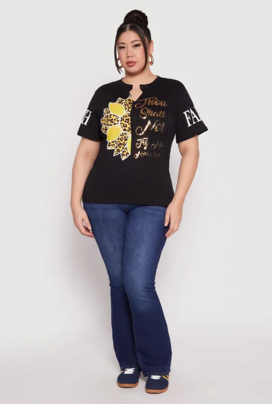 Plus Size Sequin Thou Shall Not Graphic Tee sold by Rainbow