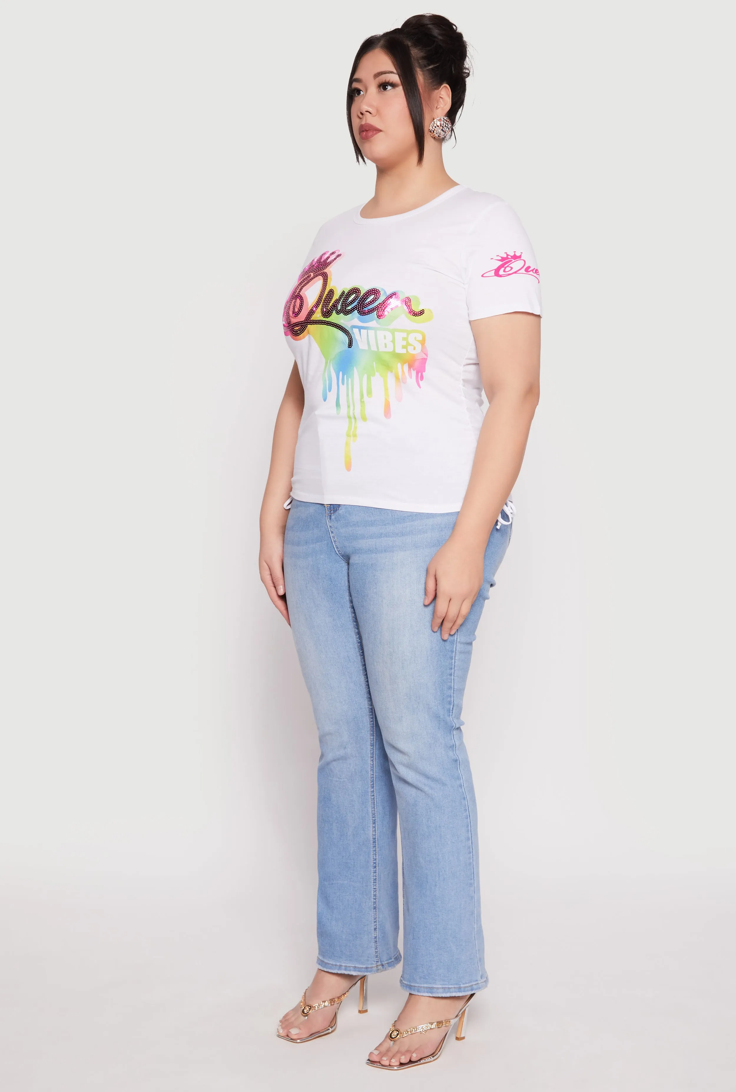 Plus Size Sequin Queen Vibes Graphic Tee sold by Rainbow product image thumbnail 3