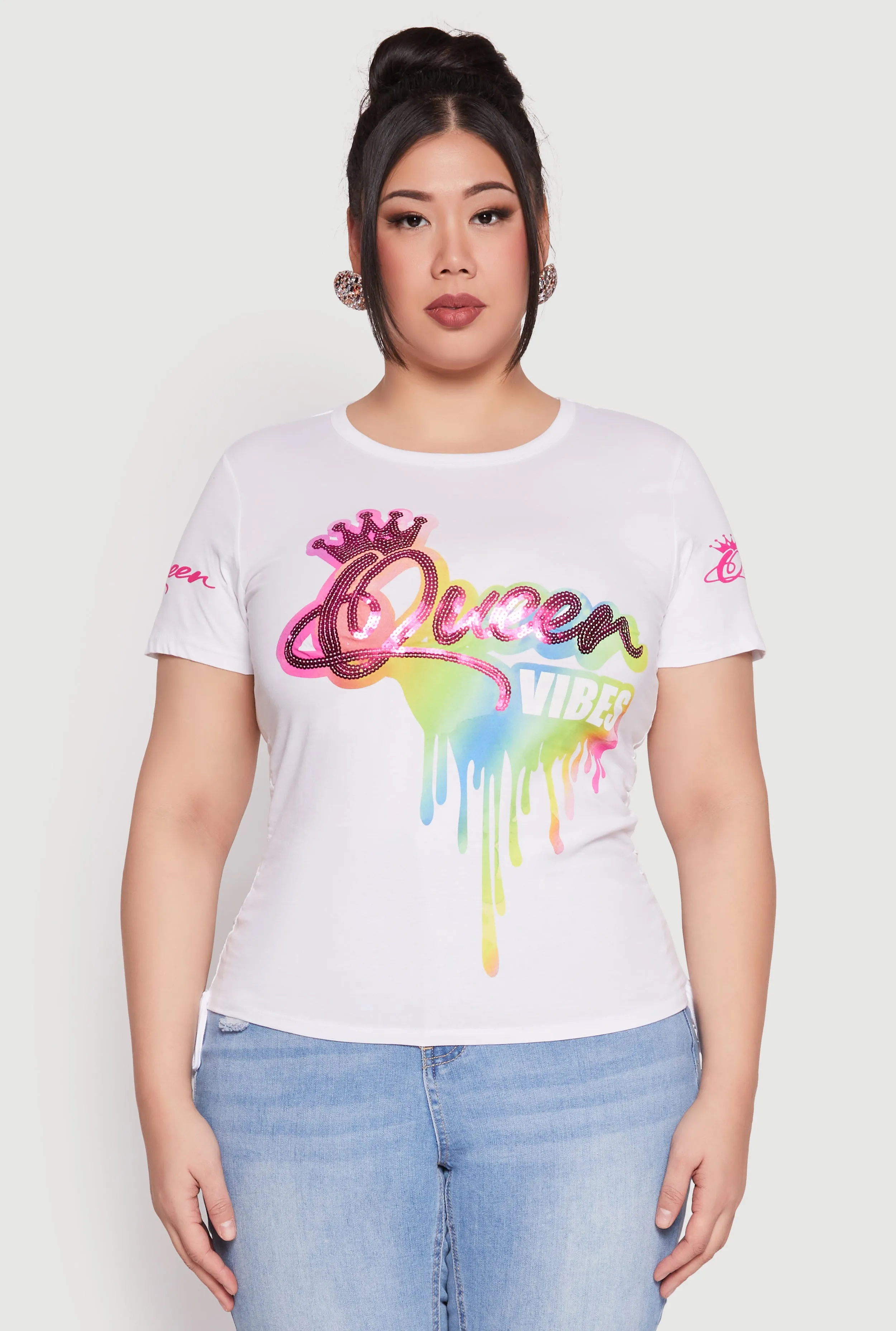 Plus Size Sequin Queen Vibes Graphic Tee sold by Rainbow product image thumbnail 2