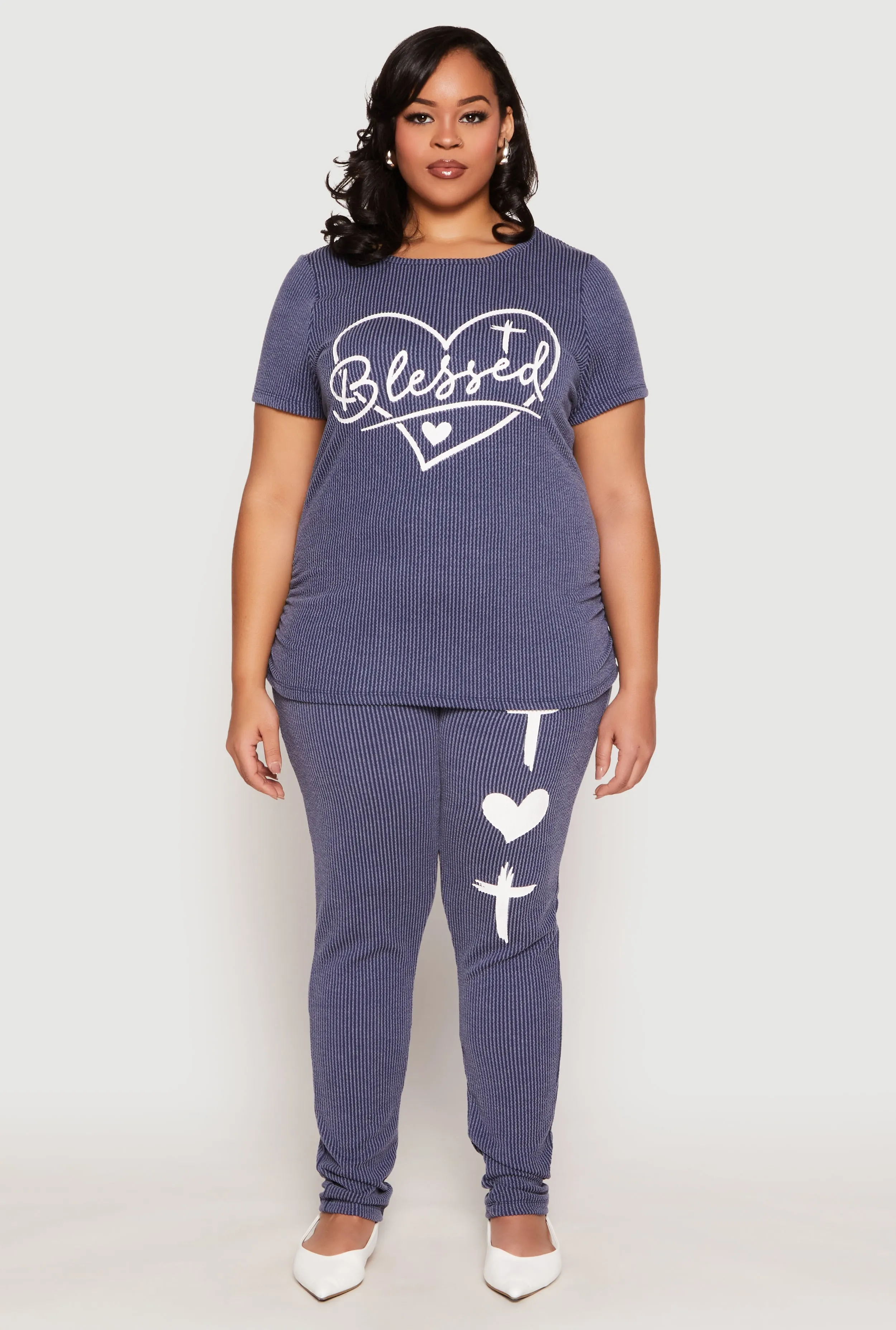Plus Size Blessed Rib Knit Graphic Tee sold by Rainbow product image thumbnail 2