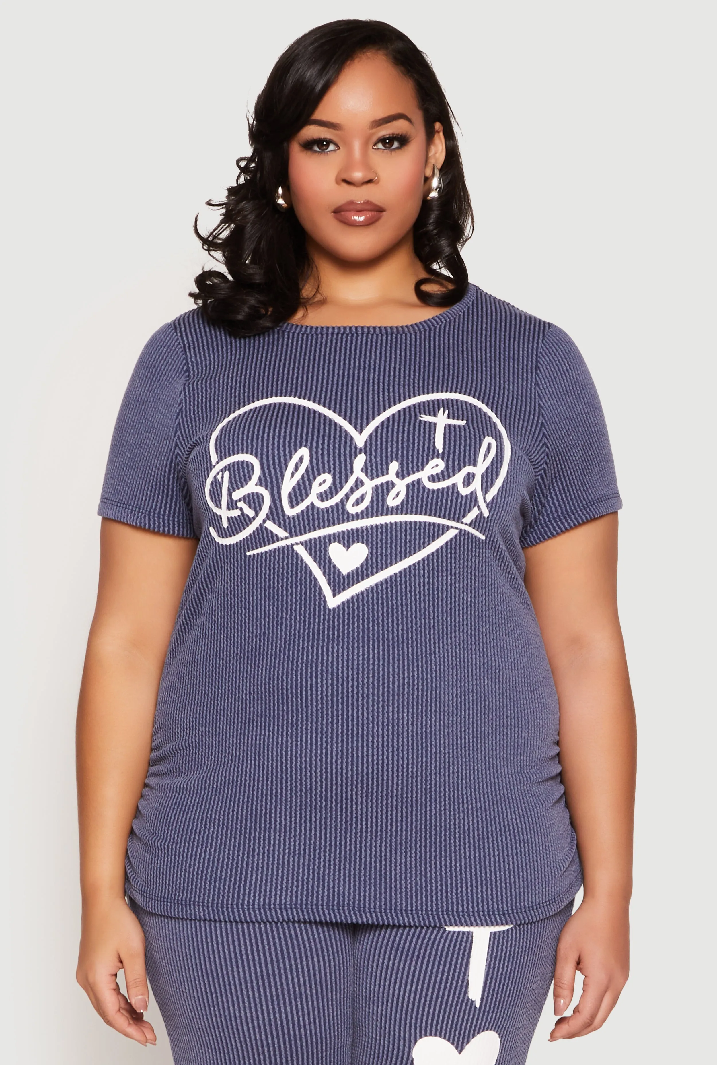 Plus Size Blessed Rib Knit Graphic Tee sold by Rainbow
