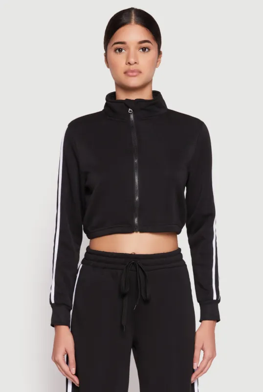 Varsity Stripe Zip Front Cropped Sweatshirt sold by Rainbow