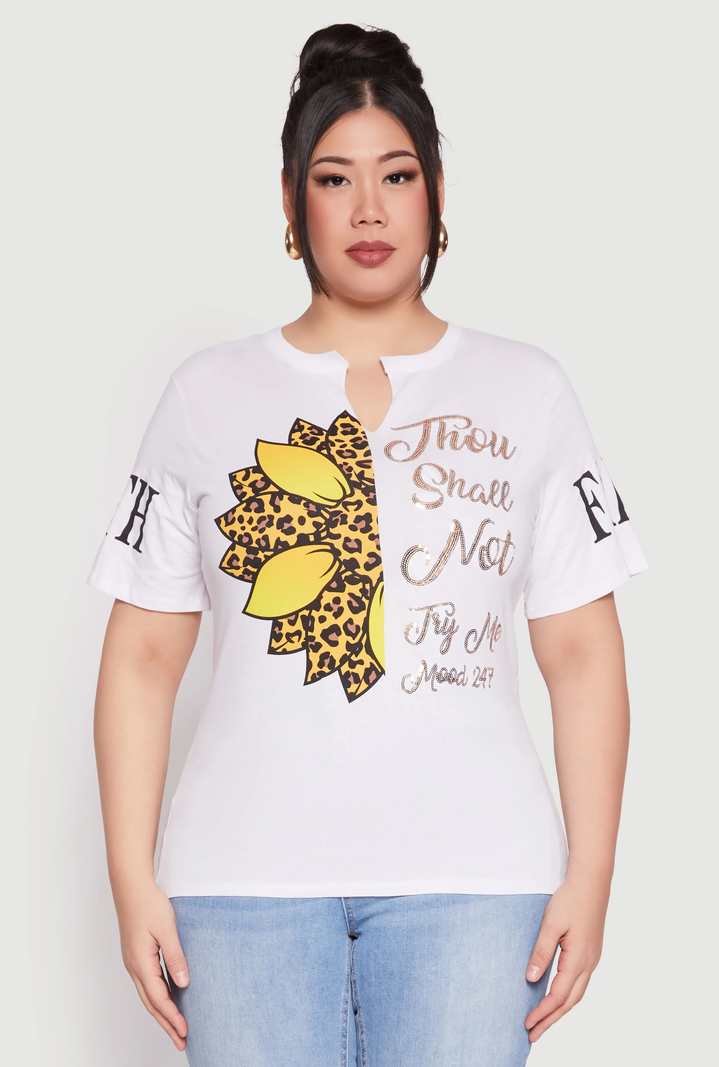 Plus Size Sequin Thou Shall Not Graphic Tee sold by Rainbow product image thumbnail 2