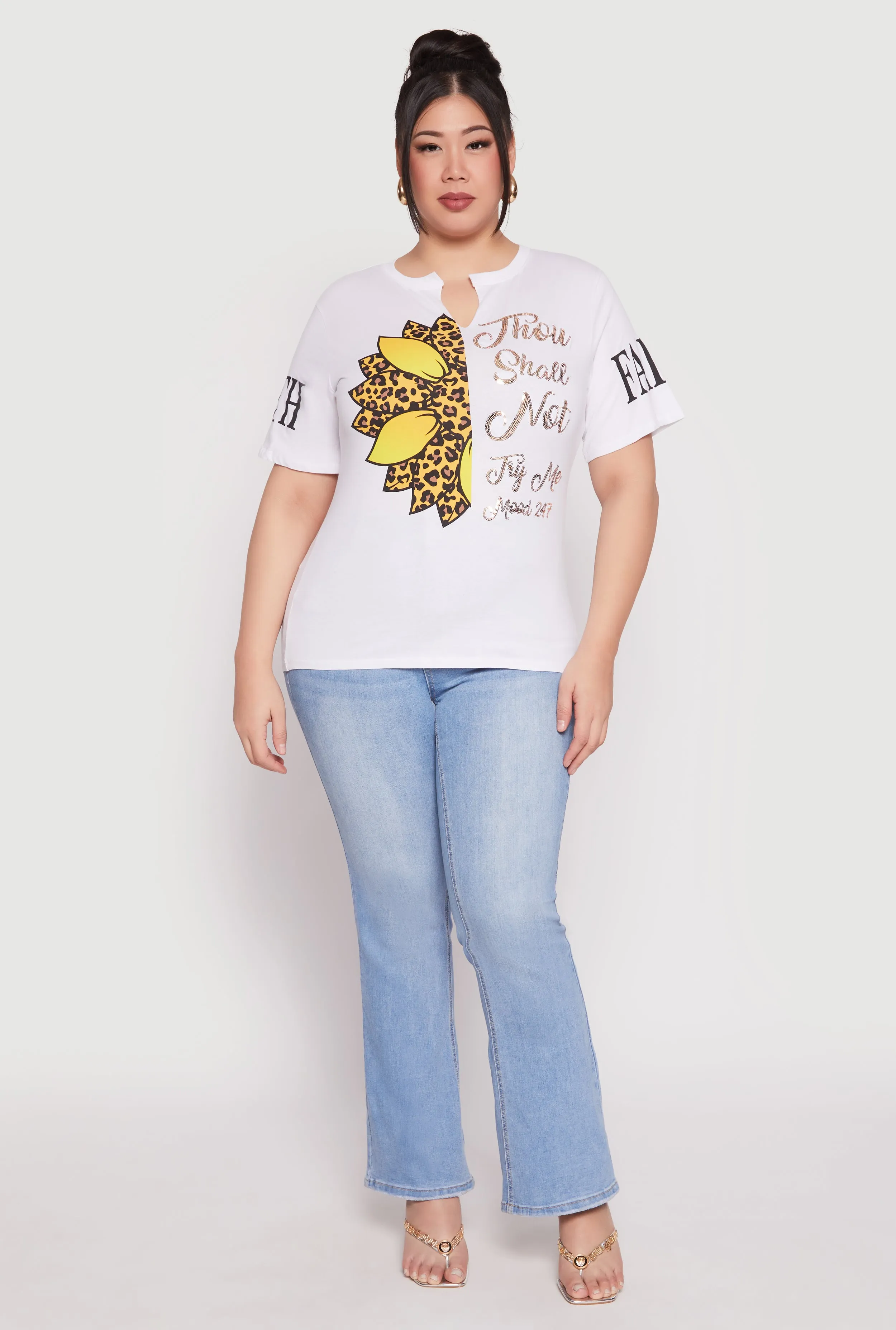 Plus Size Sequin Thou Shall Not Graphic Tee sold by Rainbow