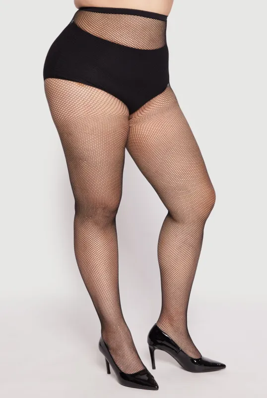 Plus Size Patterned Fishnet High Waist Tights sold by Rainbow