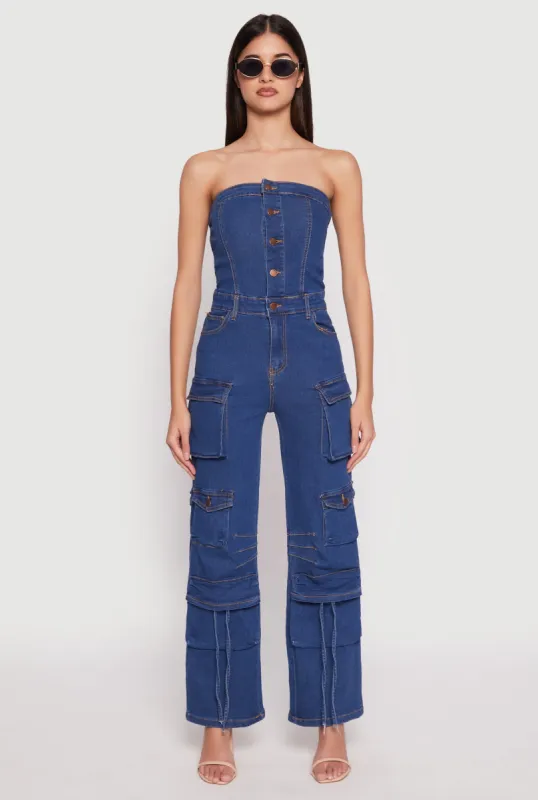 Daisy Denim Straight Leg Cargo Jumpsuit sold by Rainbow