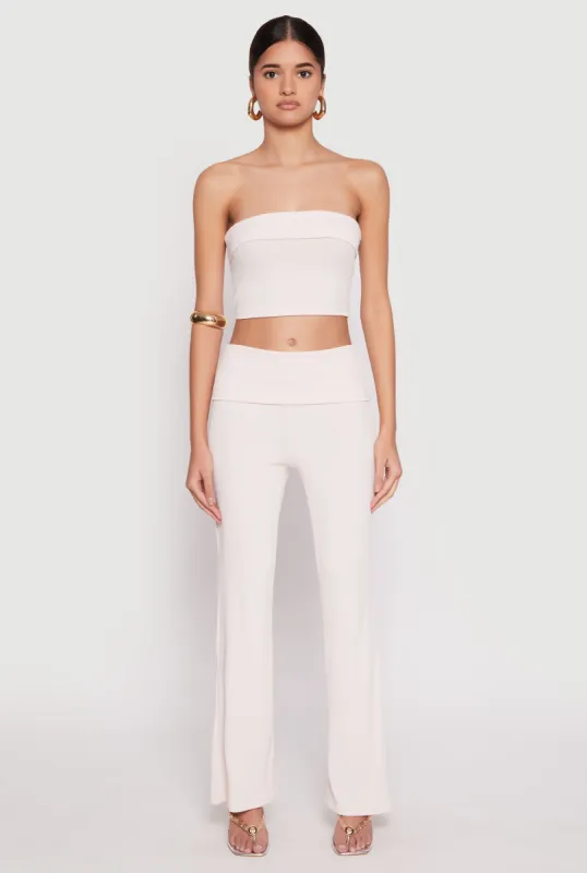 Haute Monde Ribbed Fold Over Waist Pants sold by Rainbow