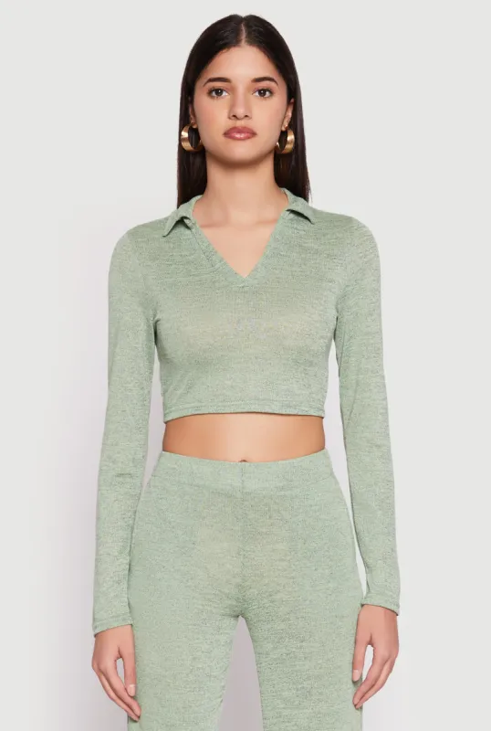Daisy Long Sleeve Cropped Polo Shirt sold by Rainbow