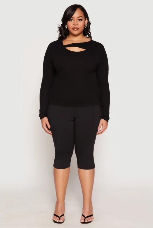 Plus Size Ribbed Knit Keyhole Top sold by Rainbow
