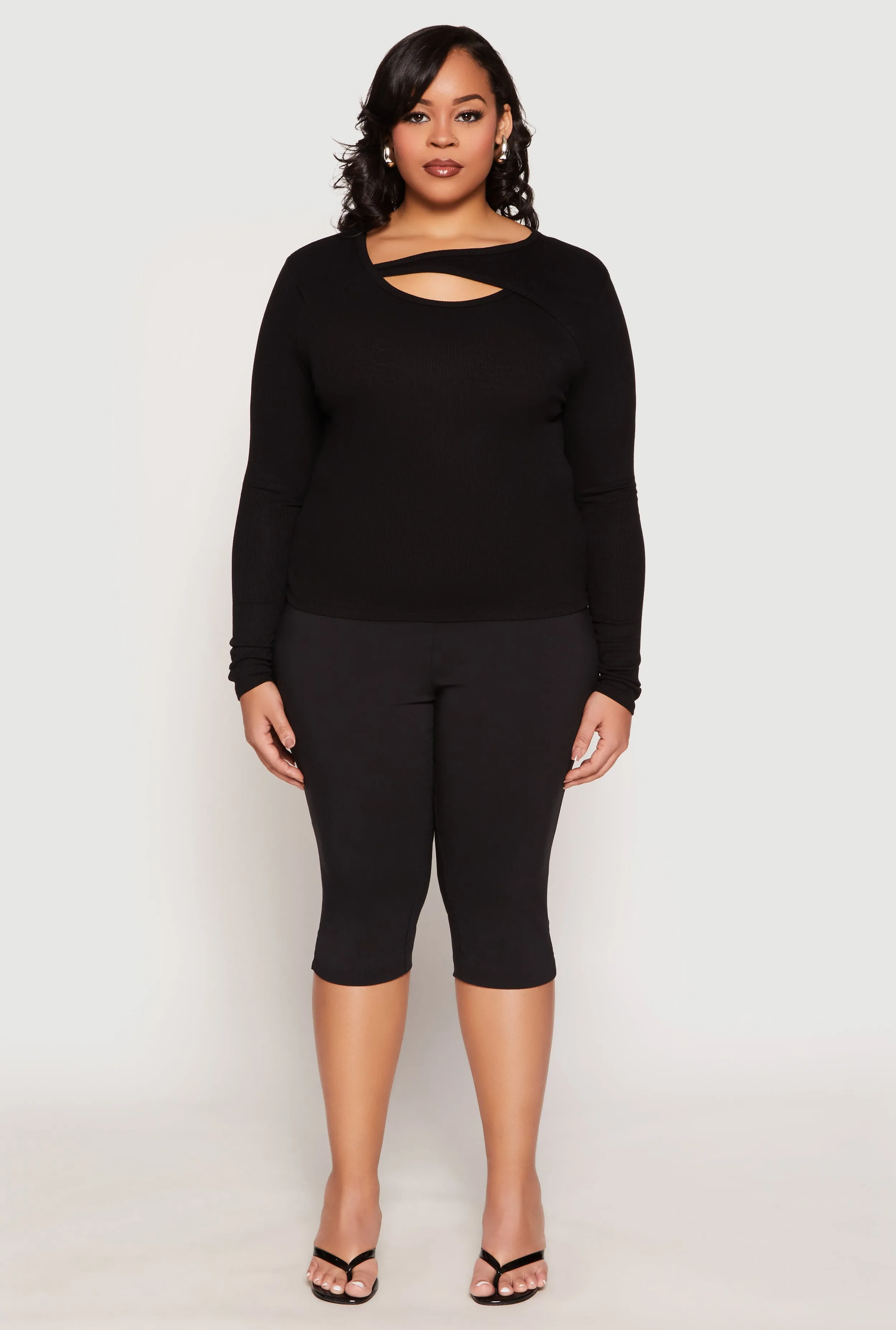 Plus Size Ribbed Knit Keyhole Top sold by Rainbow