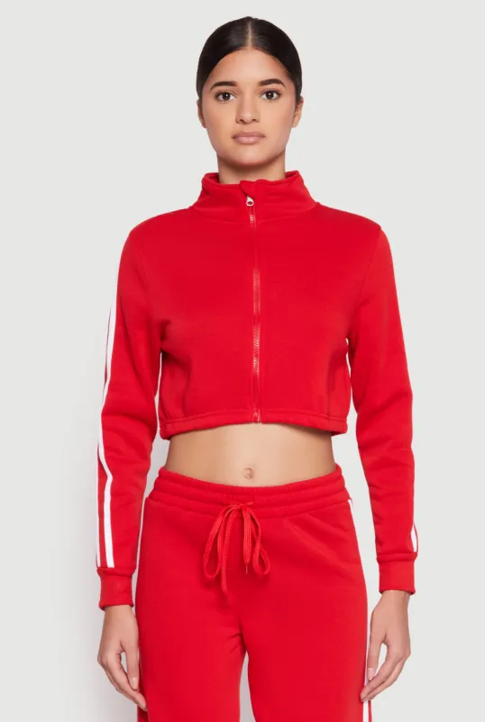 Varsity Stripe Zip Front Cropped Sweatshirt sold by Rainbow