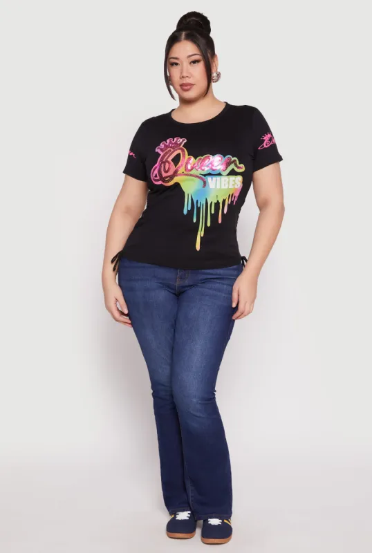 Plus Size Sequin Queen Vibes Graphic Tee sold by Rainbow