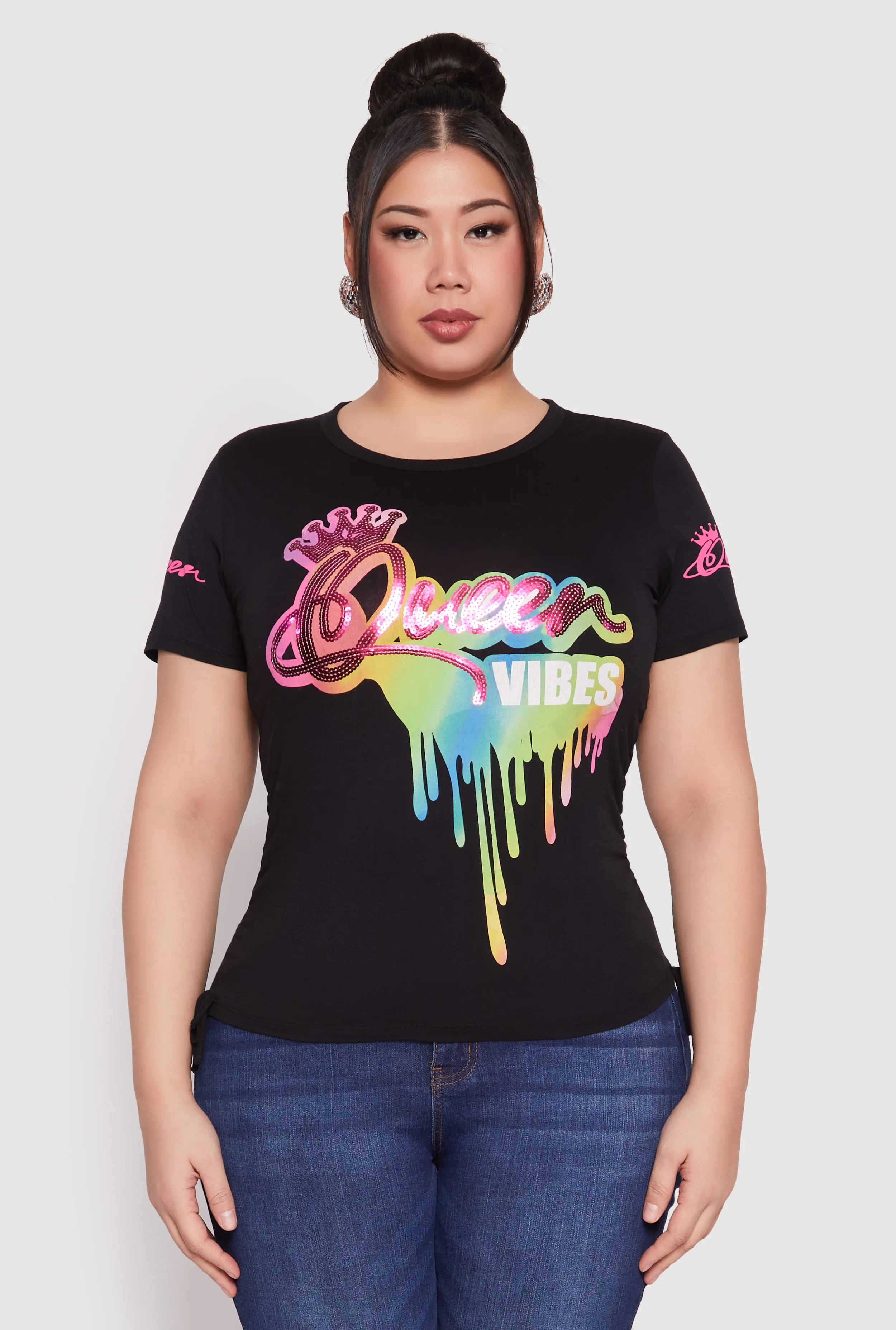 Plus Size Sequin Queen Vibes Graphic Tee sold by Rainbow product image thumbnail 2