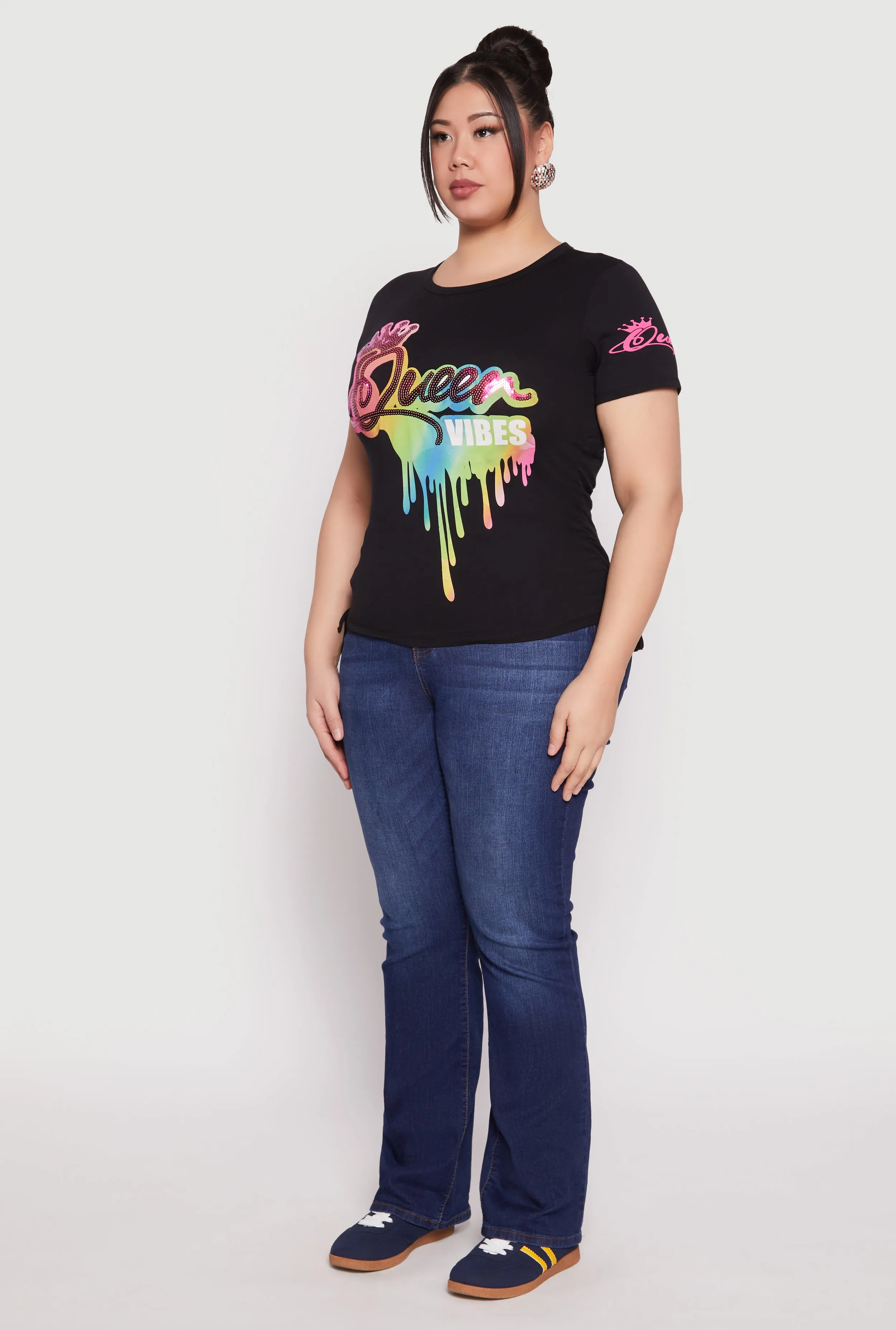 Plus Size Sequin Queen Vibes Graphic Tee sold by Rainbow product image thumbnail 3