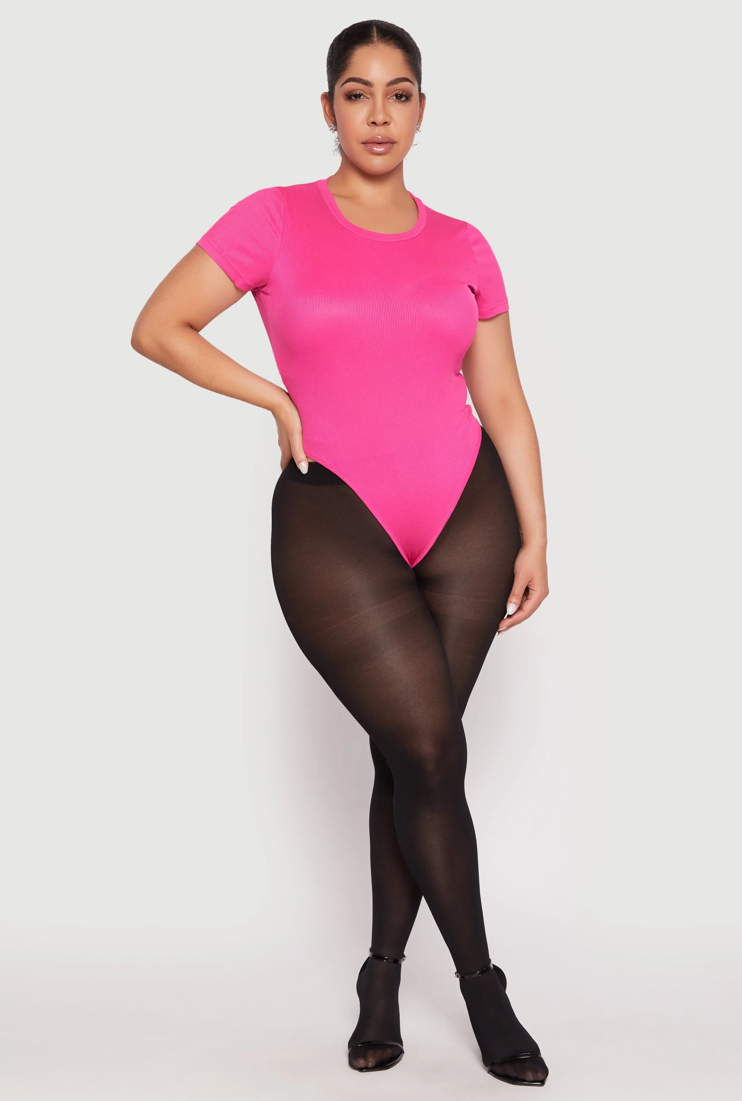 Plus Size Daisy Rib Knit Crew Neck Bodysuit sold by Rainbow