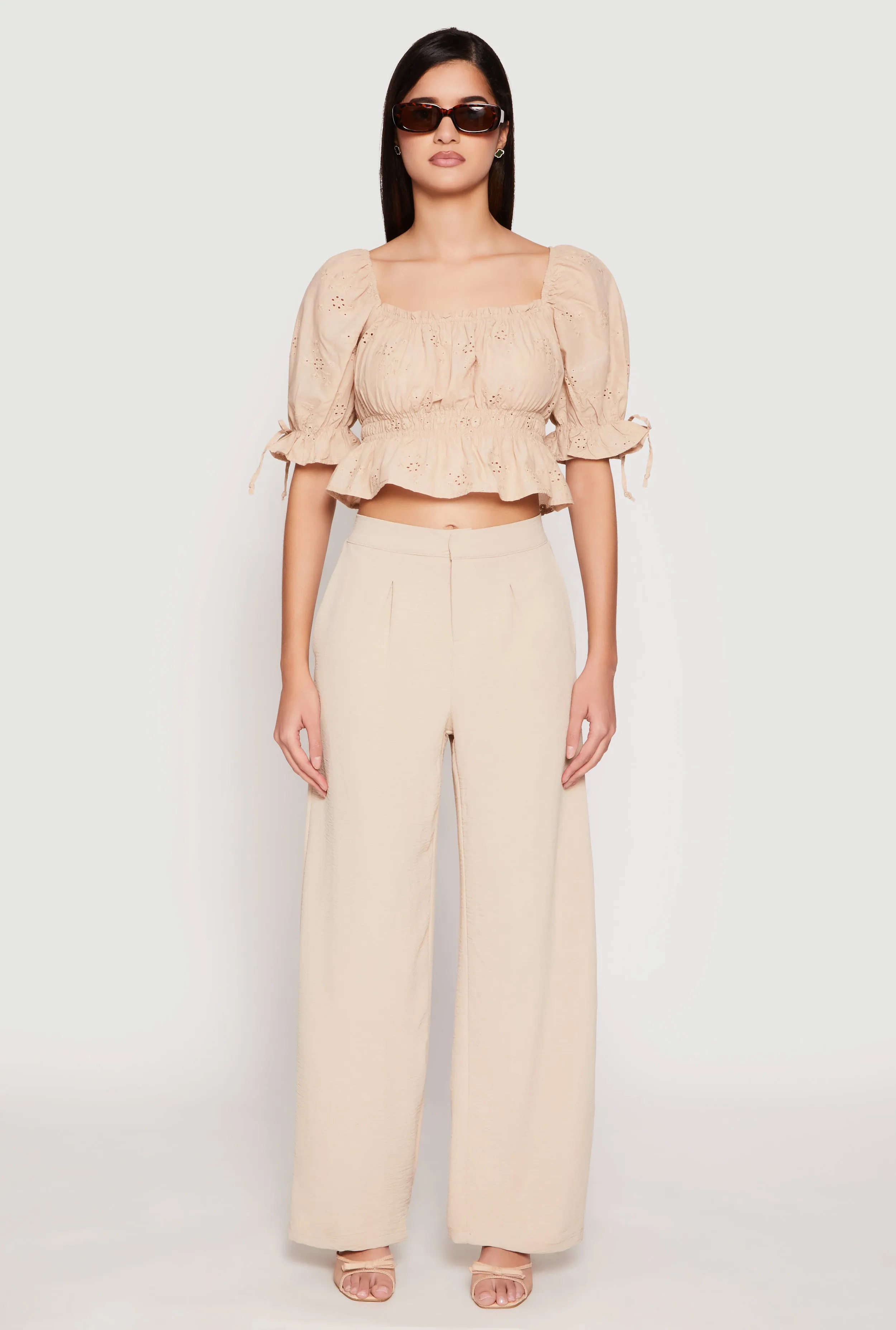 Airy Crepe Knit Wide Leg Dress Pants sold by Rainbow