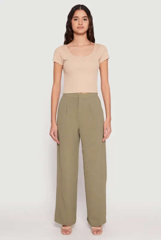 Airy Crepe Knit Wide Leg Dress Pants sold by Rainbow